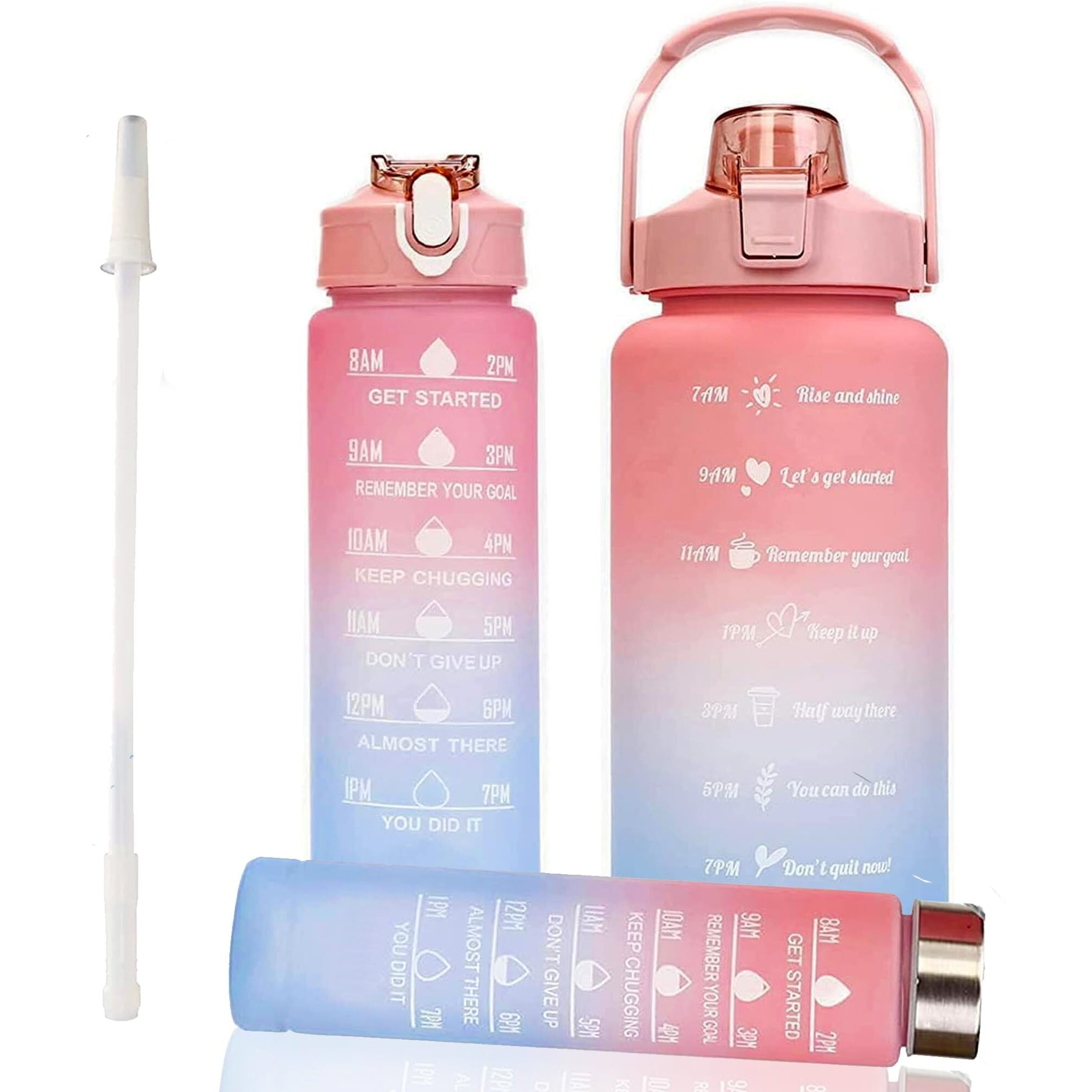 US1984 3 Pcs Set Motivational Water Bottle Time Marker,Wide Mouth&Easy To Open Water Bottle For Office,Gym,Home,School,Sports Fitness Outdoor,Leakproof Plastic Water Bottles(Red),2000 ML