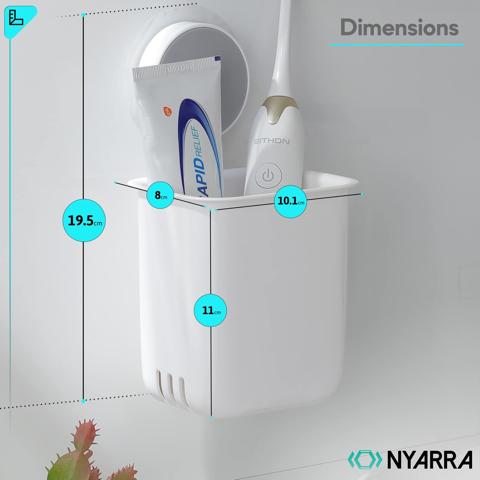 Nyarra Toothbrush Holder For Bathroom, Easy Wall Mount Magic Sticker Self Adhesive Multifunctional Organizer For Electric Toothbrush, Toothpaste(Nr-1358, acrylonitrile_butadiene_styrene, Pack Of 1)