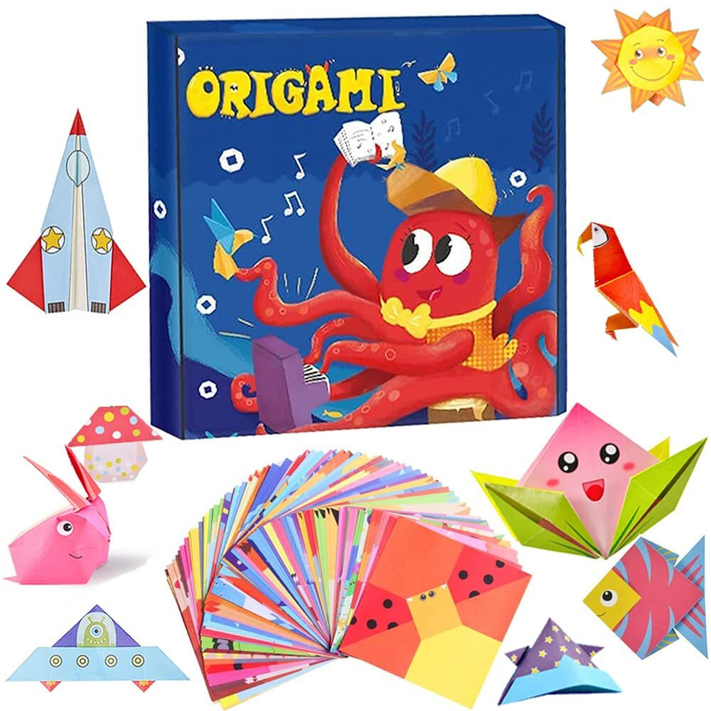 JELLYBABY 100 Pieces 50 Projects DIY Kit for Kids, 3D Origami Kit with Origami Book, Paper Size7 in /18CM *7 in /18CM, Art Activity, Craft Materials, Birthday Return Gifts for Kid 5-12 Years, 100 Sheets