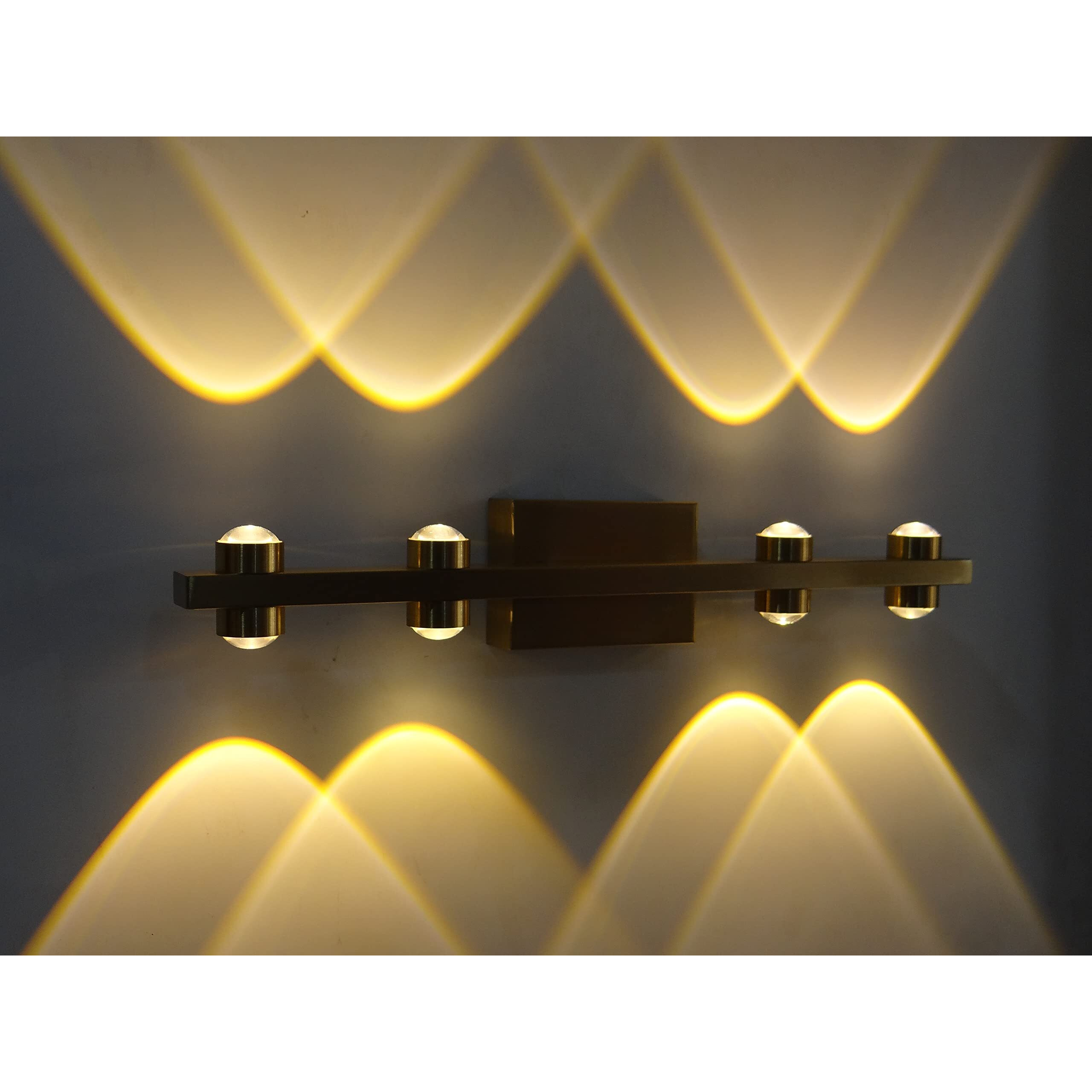 FILLISKA LED Luxurious Indoor UP/Down Wall Light Warm White, Shockproof & Rustproof Alluminium Body (4 Up & 4 Down Luxurious Gold)