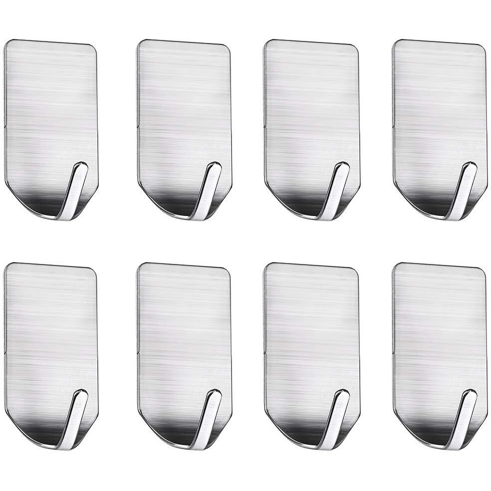 HASTHIP  Hooks for Wall Without Drilling, Stainless Steel Adhesive Wall Hanger Self Adhesive Waterproof Heavy Duty Sticky Narrow Wall Hooks (Pack 8).