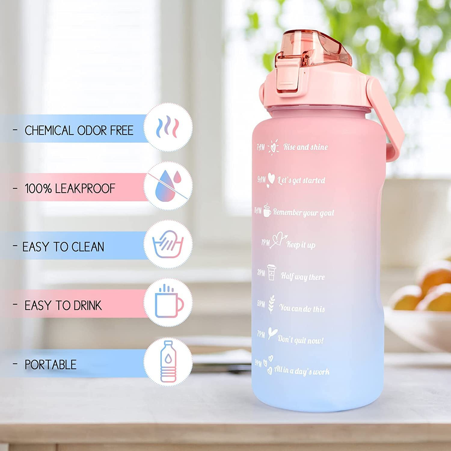 XXSSIER Sipper Water Bottle 2 Liter with Motivational Time Marker Non-Toxic Water Bottle for Office, Water Bottle for Gym (Pink), Plastic, Pack of 1