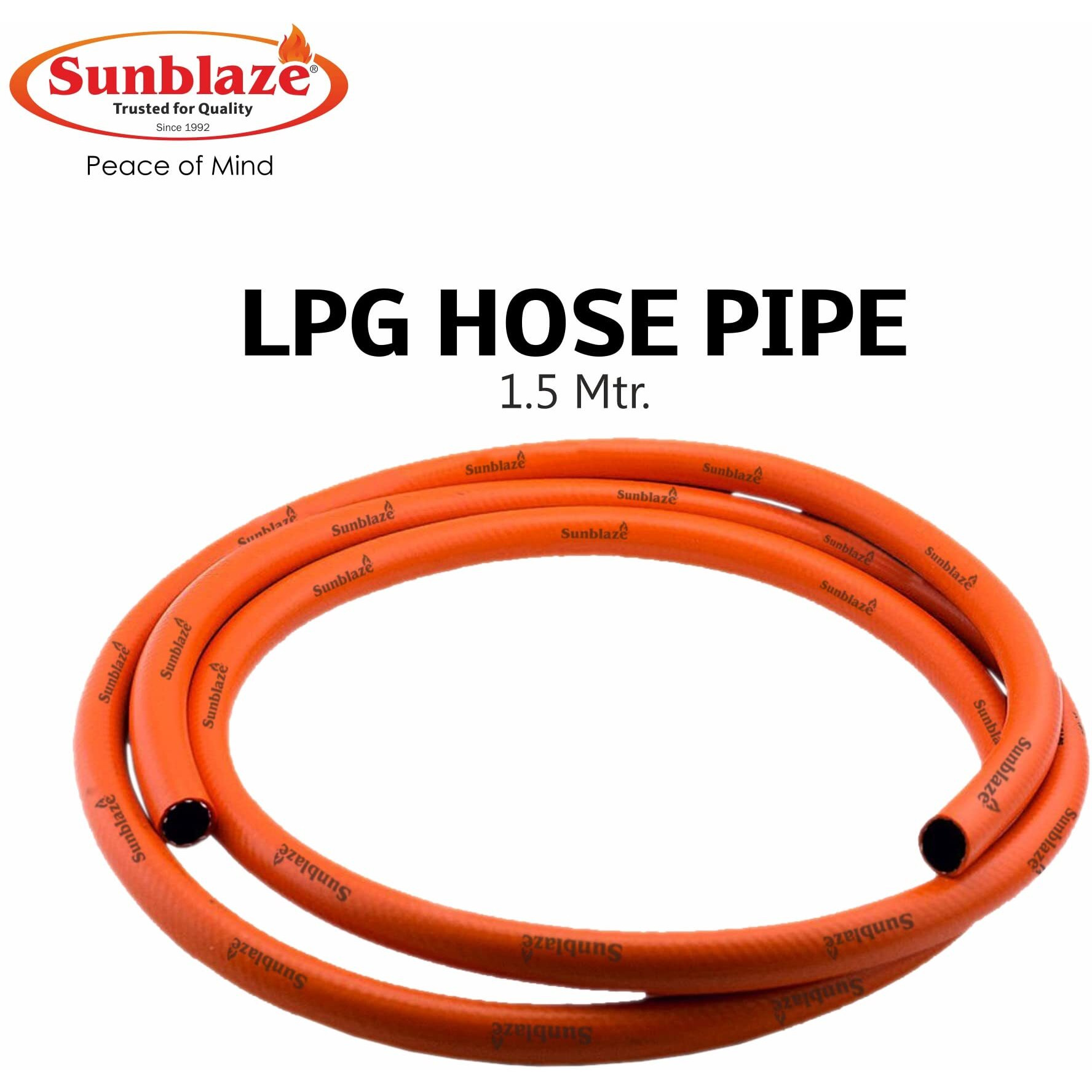 Sunblaze Fine Quality 1.5 Meter LPG Hose Pipe Flame Resistant, Leak Proof, Made with Reinforced Steel Wire for Home with 5 Years Manufacturer Warranty