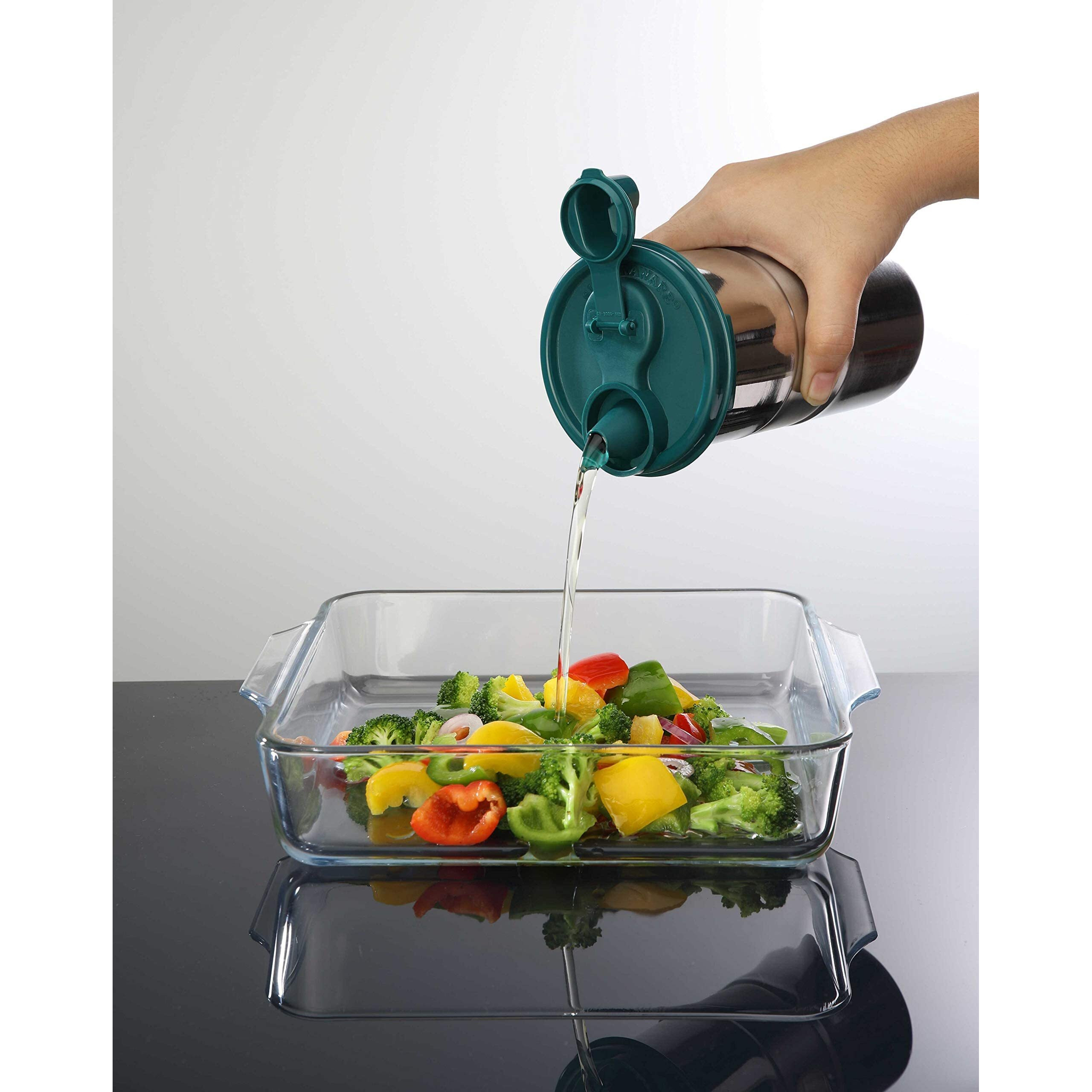 SignoraWare 650 ML Easy Flow Stainless Steel Oil Dispenser Bottle with Lid and Cap | Air-Tight Spill-Proof | Food Grade Pourer Drizzler (Forest Green, Set of 1 | 650ml)