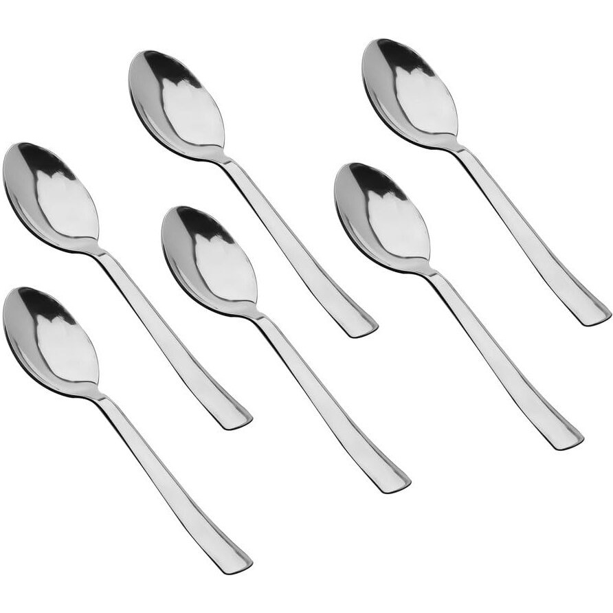 Parage 6 Pieces Stainless Steel Spoons Set, Dinner Spoon Length 16cm, Food Grade Silverware for Home & Kitchen- Mirror Polished, 6 Silver Spoons