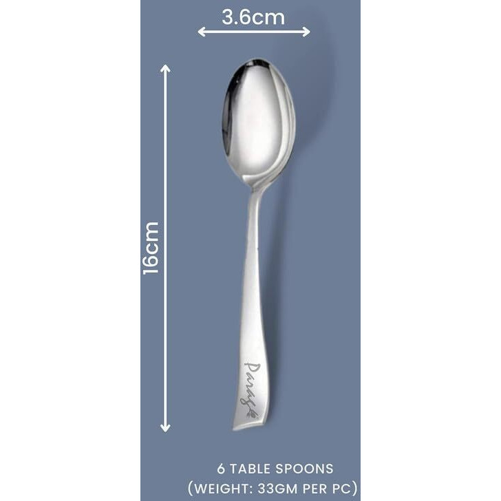 Parage 6 Pieces Stainless Steel Spoons Set, Dinner Spoon Length 16cm, Food Grade Silverware for Home & Kitchen- Mirror Polished, 6 Silver Spoons