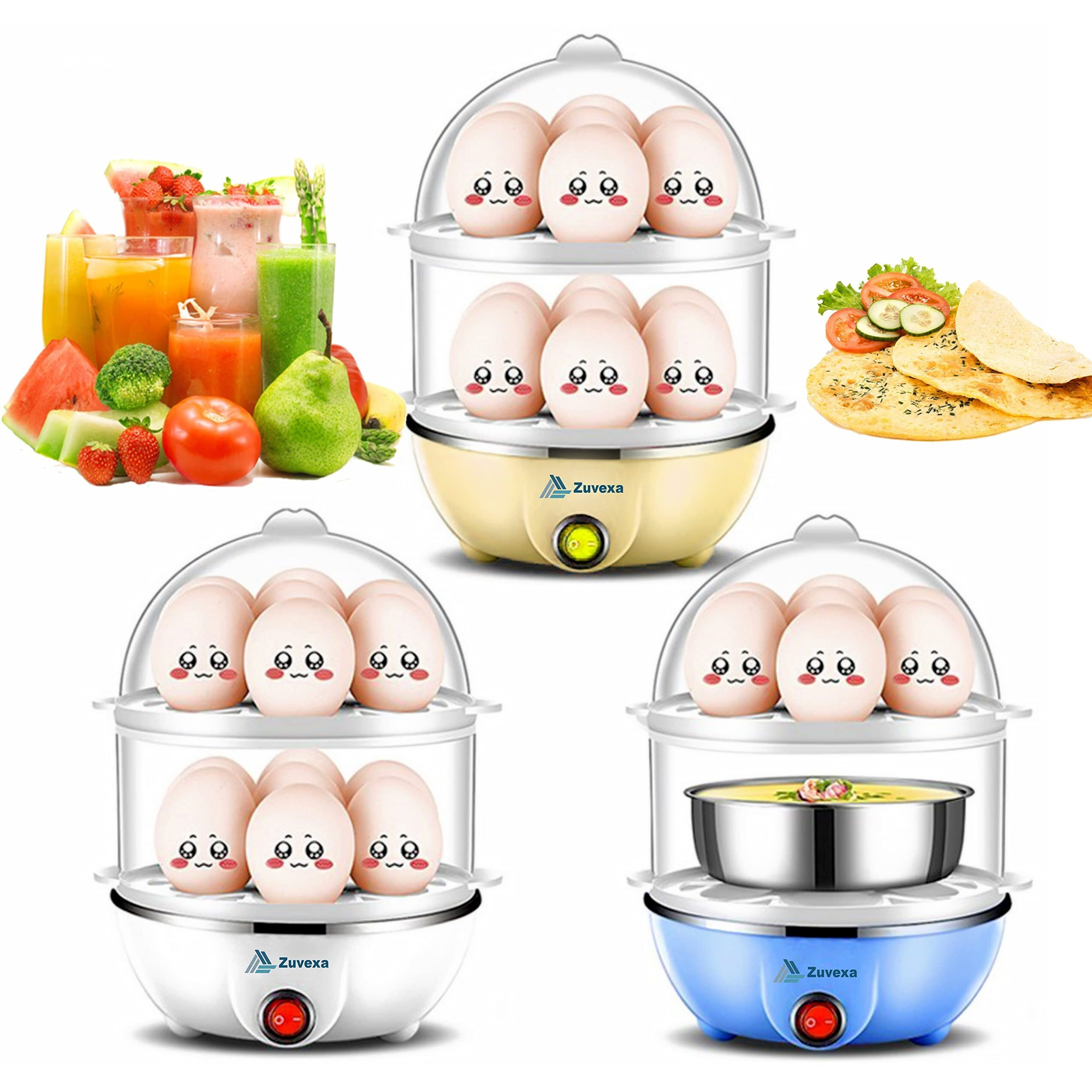 Zuvexa Egg Boiler Poacher Automatic Off Steaming, Cooking, Boiling Double Layer 14 Egg Boiler (Multicolor)