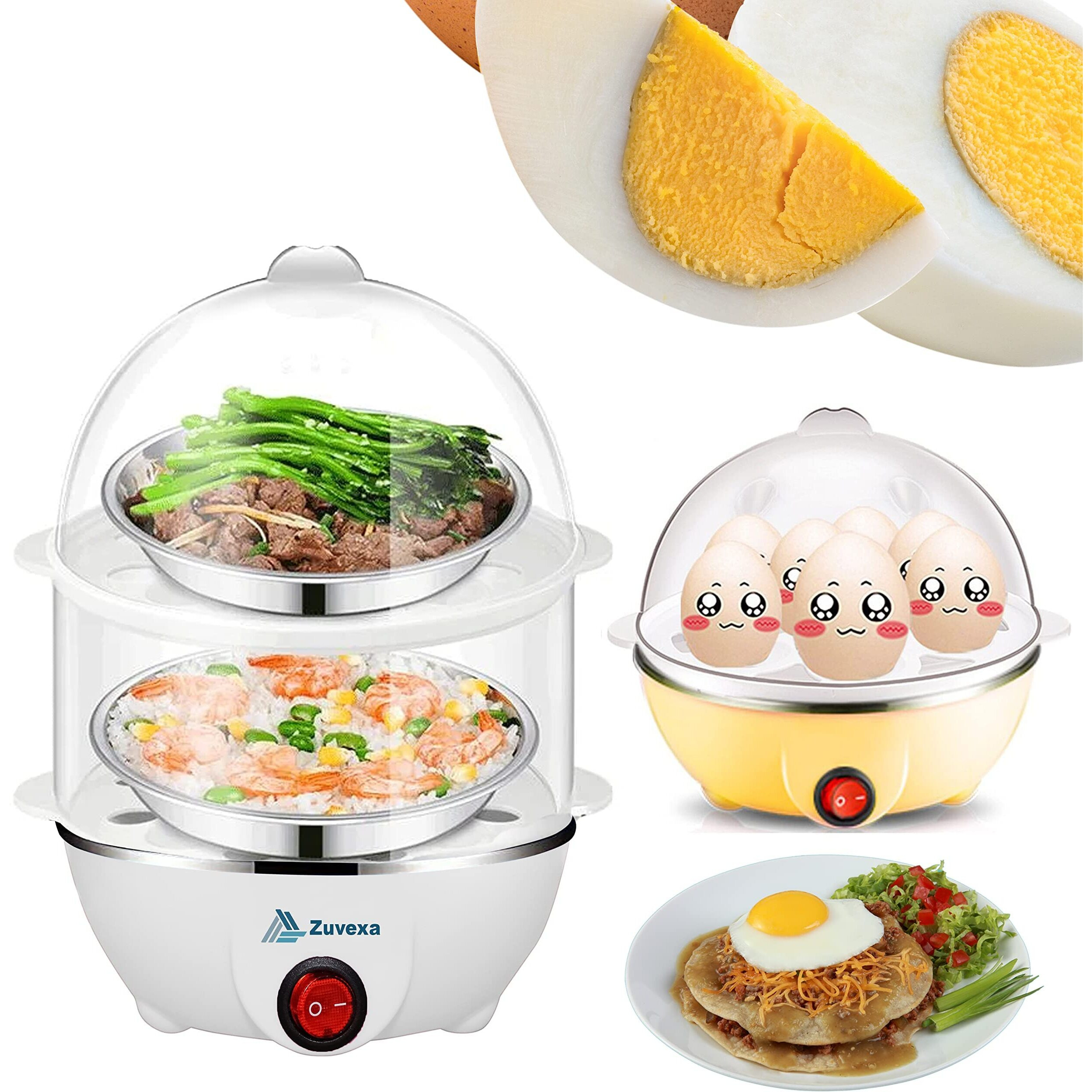 Zuvexa Egg Boiler Poacher Automatic Off Steaming, Cooking, Boiling Double Layer 14 Egg Boiler (Multicolor)