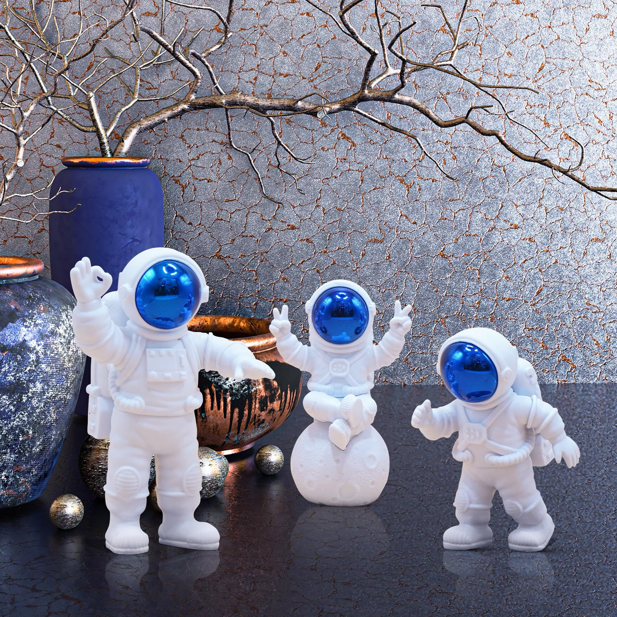 Street27 3pcs Astronaut Figurine Home Decor Astronaut Statue Study Office Desk Decor Showpiece Gift Decoration Accessories Outer Space PVC Sculpture (Blue)