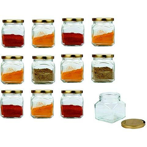 Pure Source India Crystal Clear Glass Jar Container Airtight  100 Gm, 24 Piece, Clear