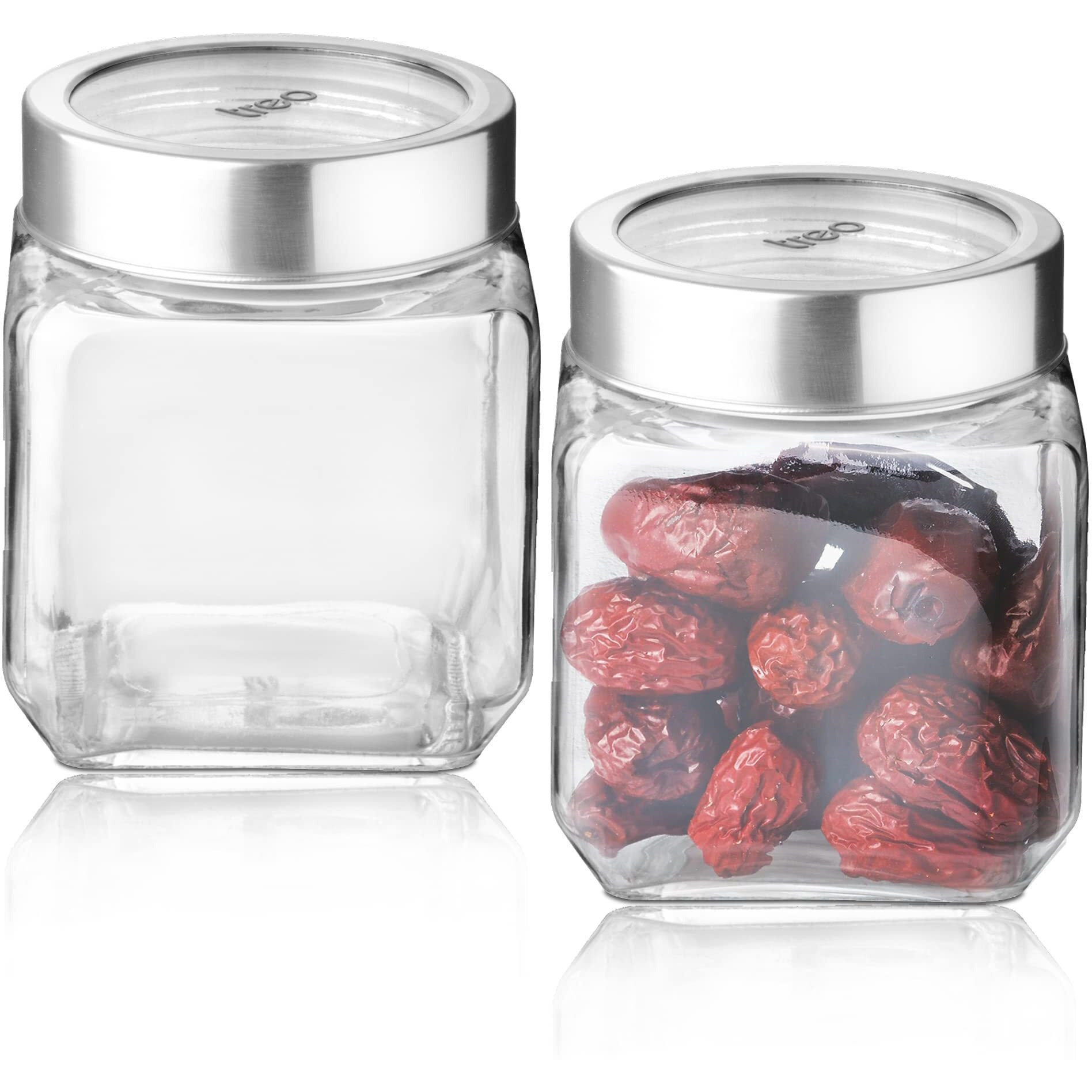 Treo By Milton Cube Storage Glass Jar, Set of 2, 580 ml Each, Transparent | Storage Jar | Modular Kitchen | Multipurpose Jar