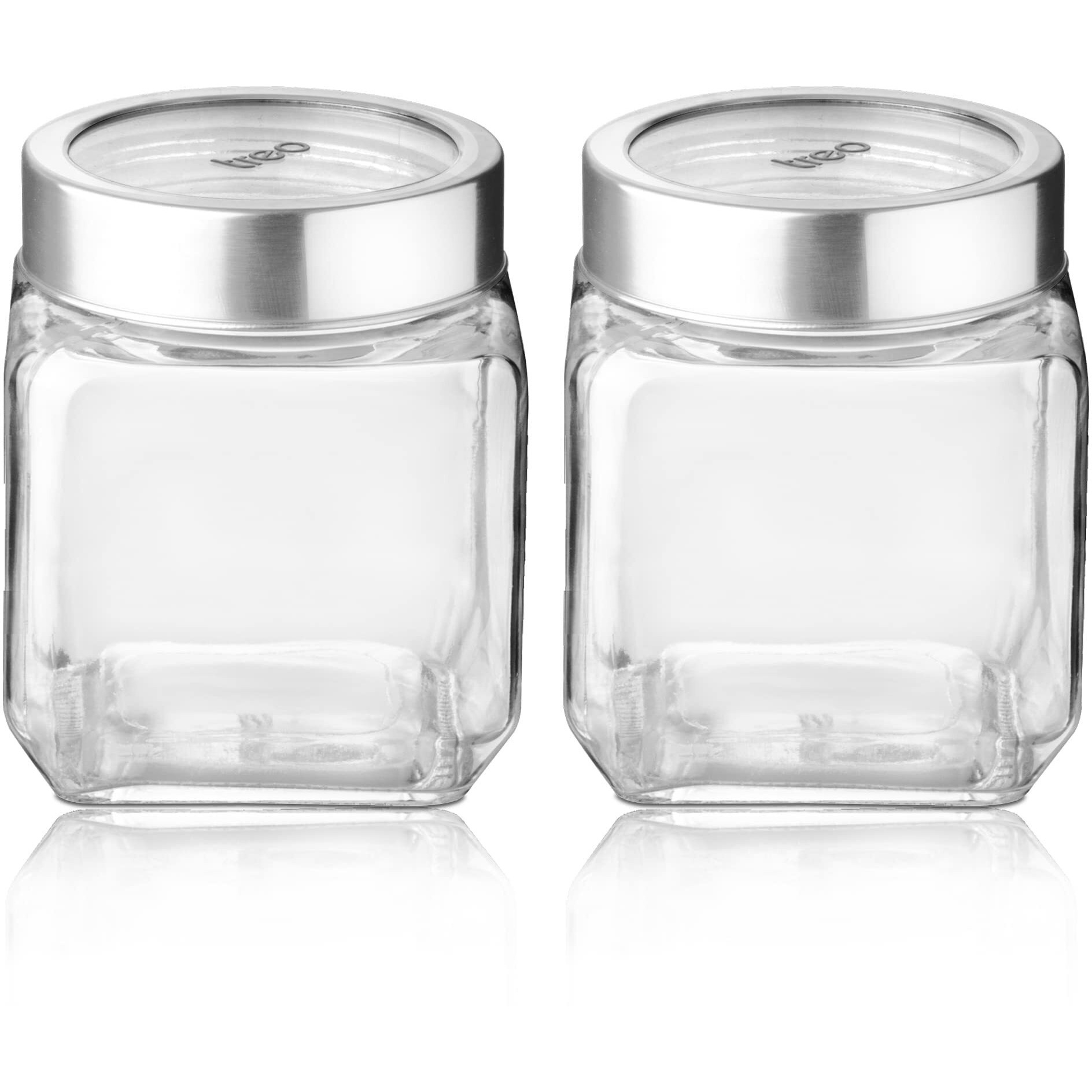 Treo By Milton Cube Storage Glass Jar, Set of 2, 580 ml Each, Transparent | Storage Jar | Modular Kitchen | Multipurpose Jar