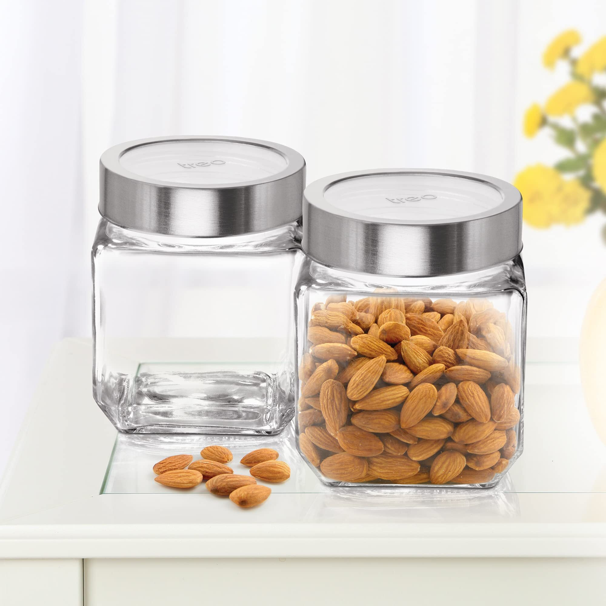 Treo By Milton Cube Storage Glass Jar, Set of 2, 580 ml Each, Transparent | Storage Jar | Modular Kitchen | Multipurpose Jar