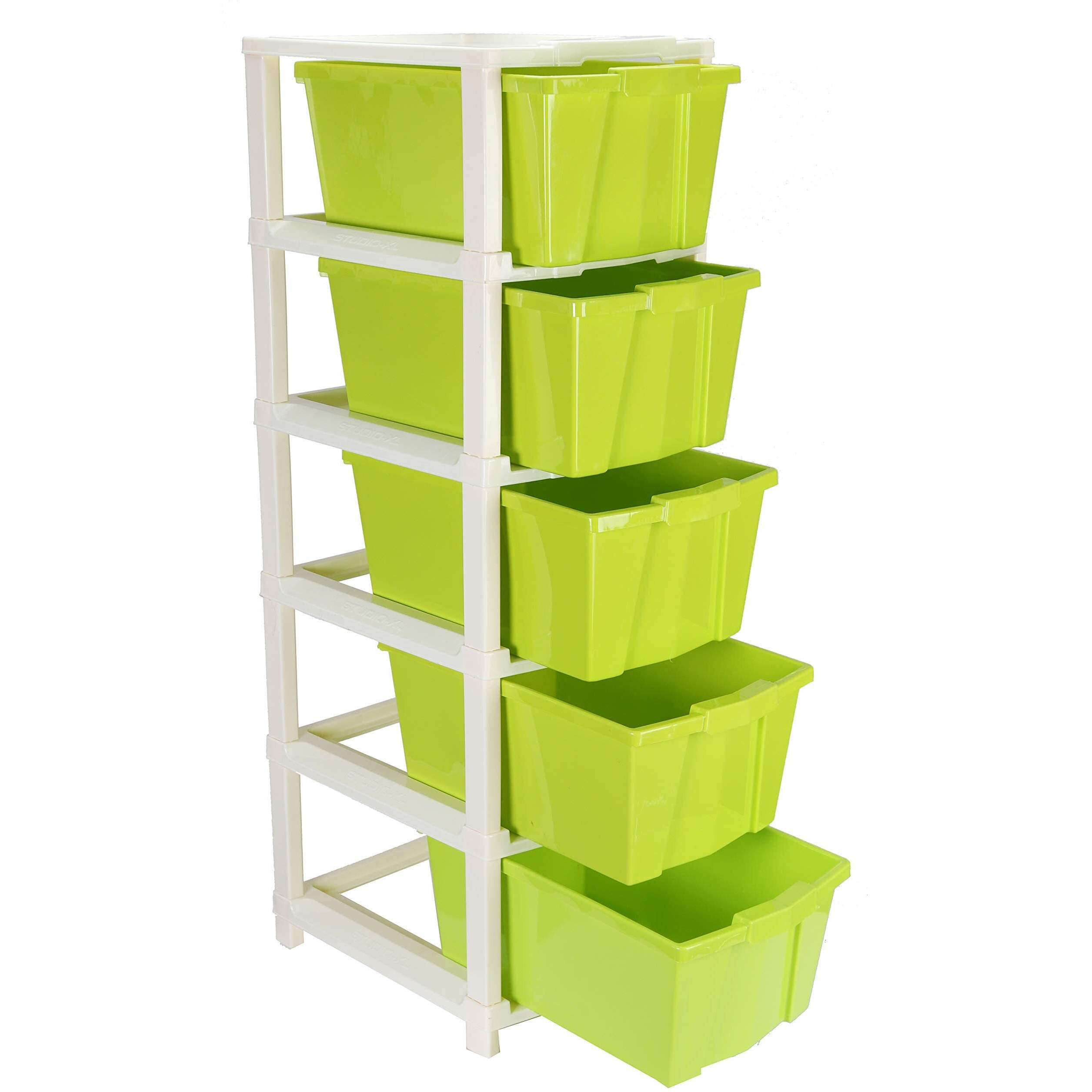 Joyful Studio 5 X-Large Plastic modular Drawer System for Home, Office, Hospital, Parlor, School, Doctors, Home and Kids, Colour Green, Product Dimension when assembeled (31cmx39cmx98 cm)