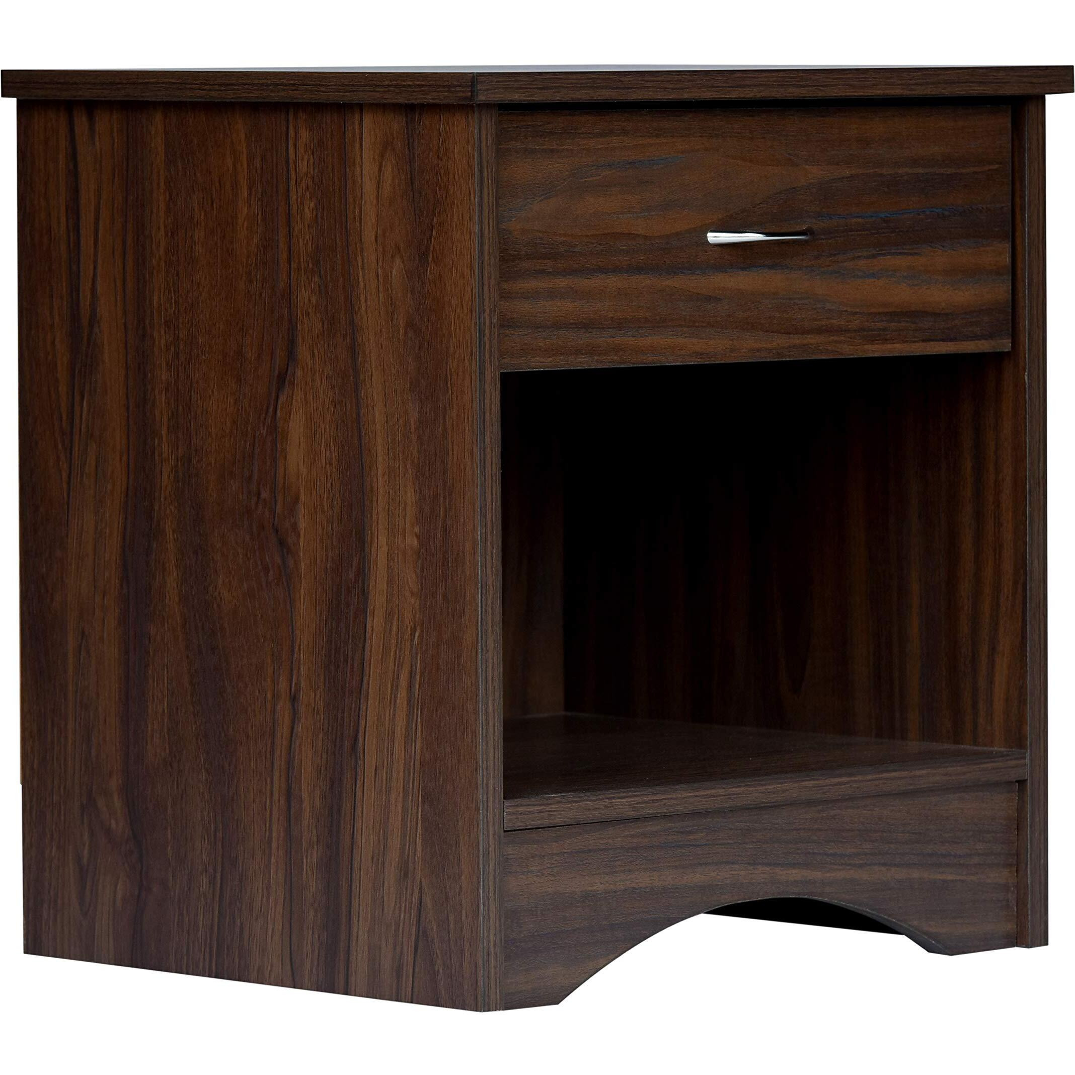 DeckUp Bei Engineered Wood Bed Side Table and End Table with Storage and Drawer (Walnut, Matte Finish)