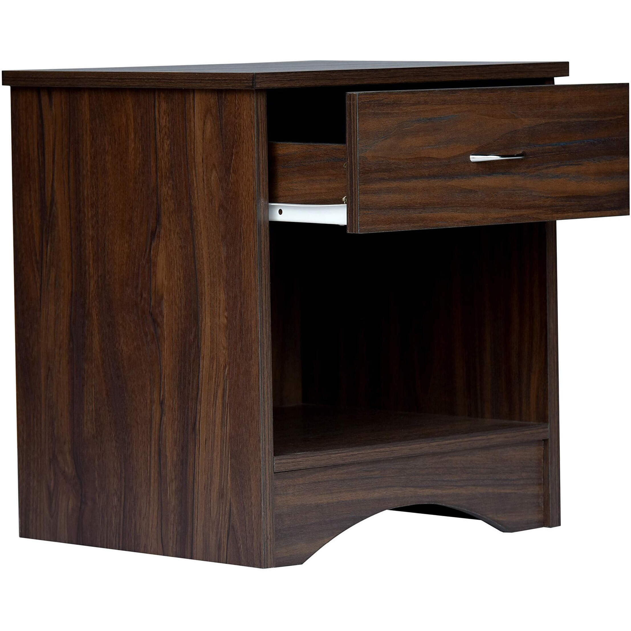 DeckUp Bei Engineered Wood Bed Side Table and End Table with Storage and Drawer (Walnut, Matte Finish)