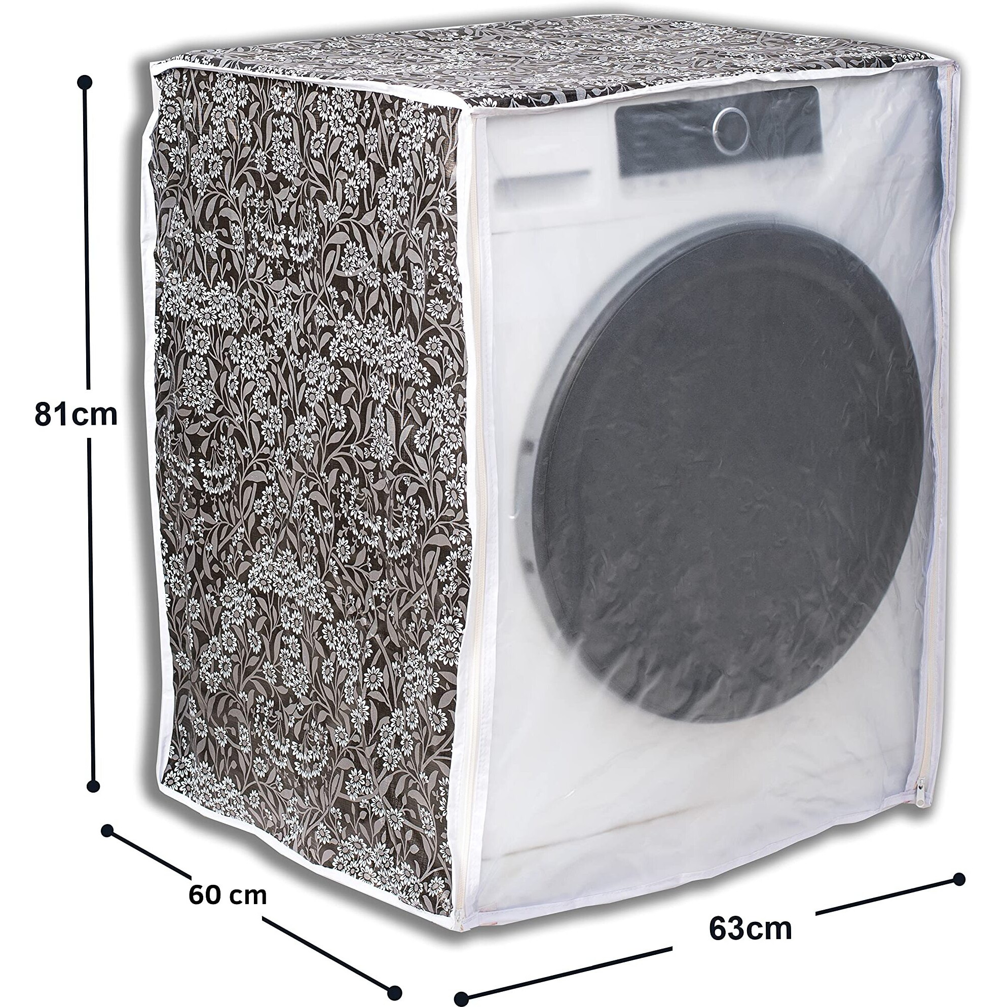 Classic Front Load Washing Machine Cover for LG 7 Kg & 7.5Kg (60Cmsx63Cmsx81Cms, Black,Grey)