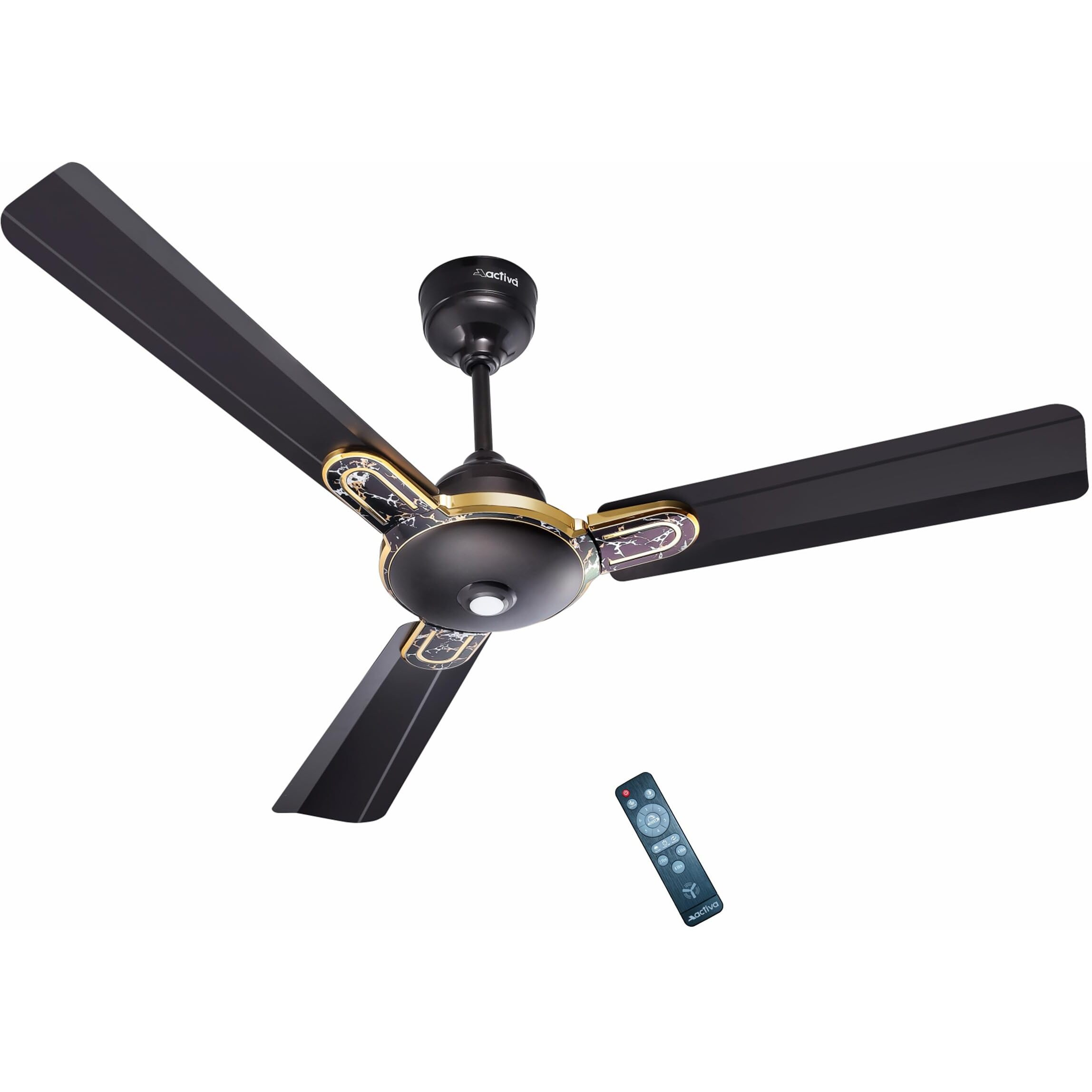 ACTIVA Energia Premium 1200 MM (28 Watts) 380 RPM BLDC Motor Fan With LED Light |Remote| 3 Blade Energy Saving Ceiling Fan With 5 Year Warranty (MARBEL BLACK)