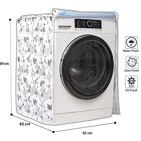 Classic Front Load Washing Machine Cover for LG 6.5 Kg & 8Kg (63Cmsx63Cmsx81Cms, Half White,Grey)