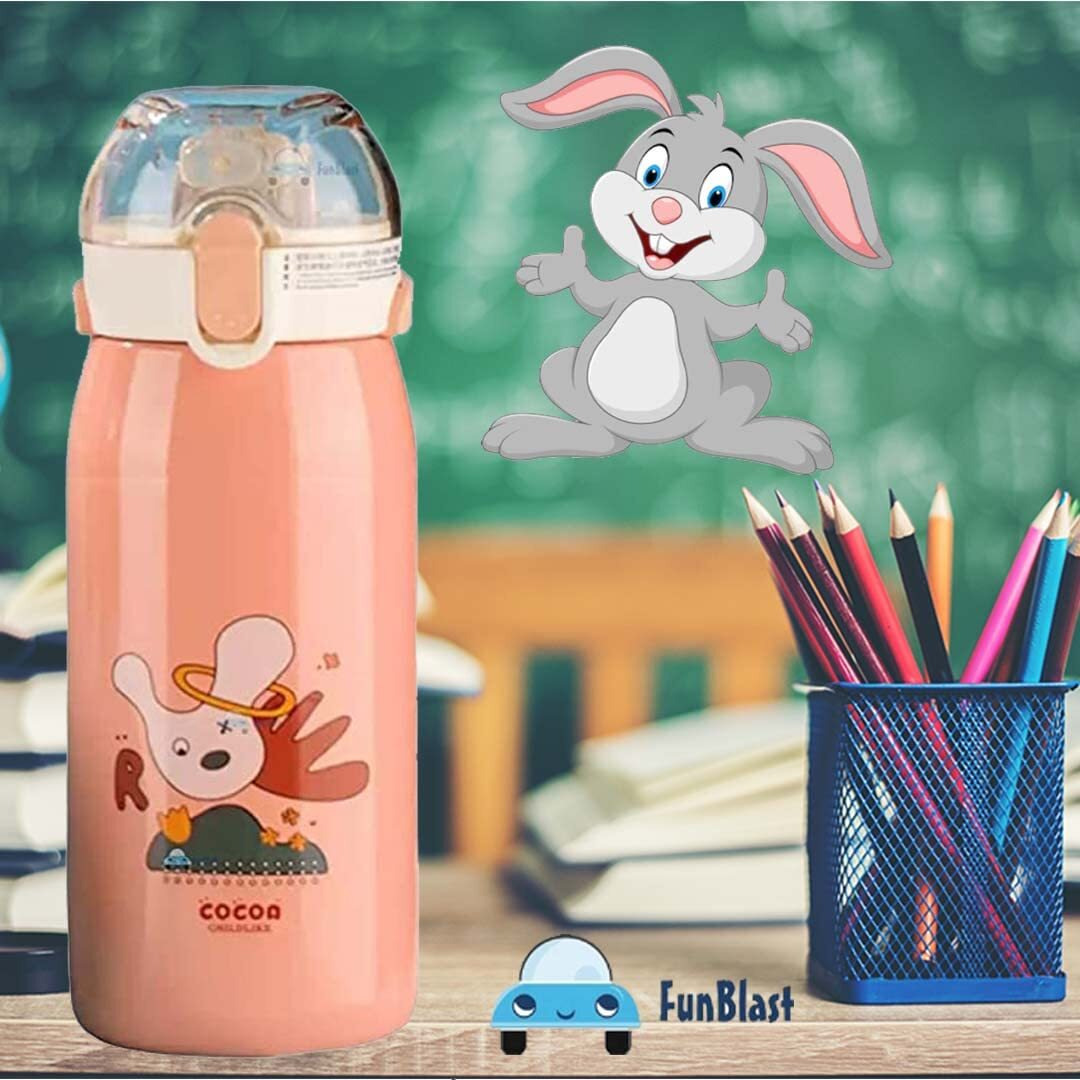 FunBlast Insulated Stainless Steel Water Bottle for Kids, Double Walled Vacuum Insulated Stainless Steel Bottle, Cartoon Design Hot and Cold Water Bottle (530 Ml)