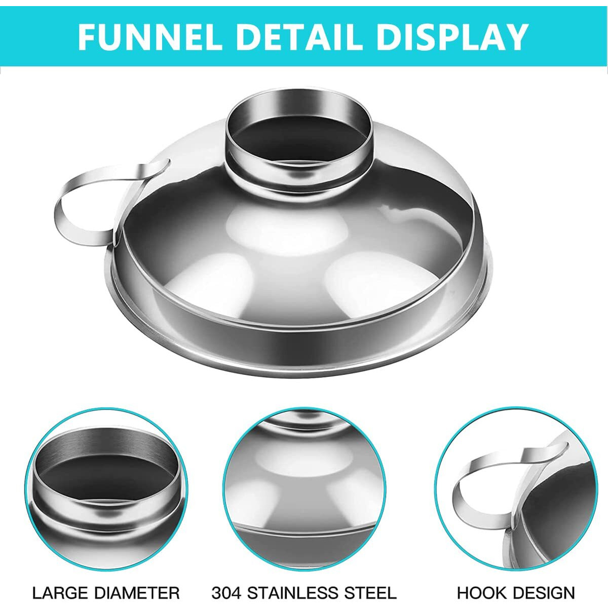 HASTHIP Canning Funnel for Kitchen Use with Handle, Multipurpose 304 Stainless Steel Funnel, Wide Mouth Funnel for Mason Jars, Funnel for Oil Dispenser, Small Canning Funnels (4.3X1.4inch)