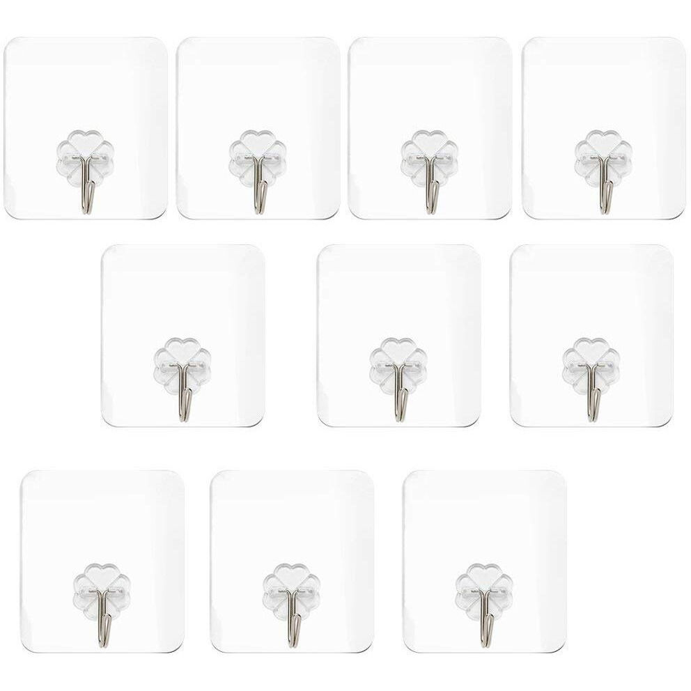 HASTHIP Hooks for Wall without Drilling, Waterproof Stick on Adhesive Stronger Plastic Wall Hooks Hangers for Hanging Robe, Coat, Towel, Keys, Bags, Lights, Calendars - Pack of 10, Transparent