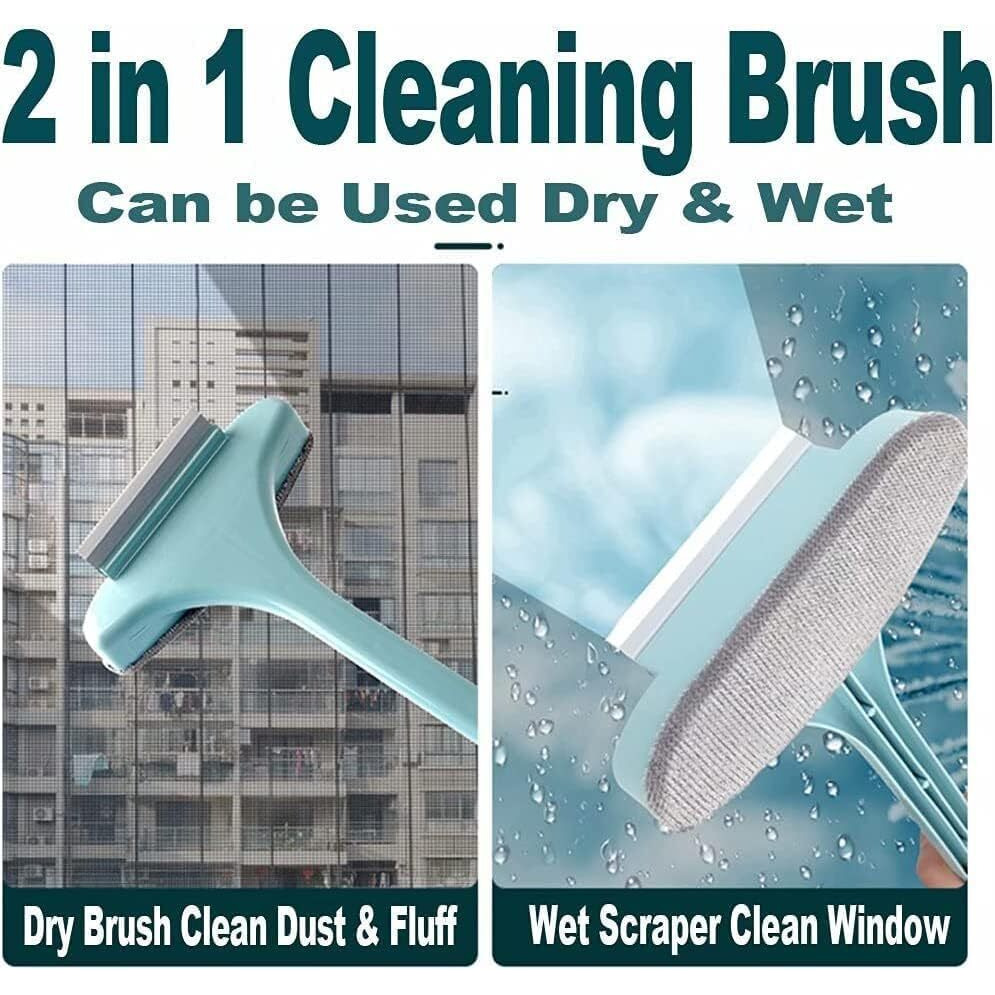 HKV Multifunctional Screen Brush 2 In 1 Mesh Cleaning Brush&Wiper With Extended Handle Window Cleaning Brush Net Cleaner Double-Sided Window Cleaner Window Mesh Cleaner,Multi Color,(Screen Brush)Blue