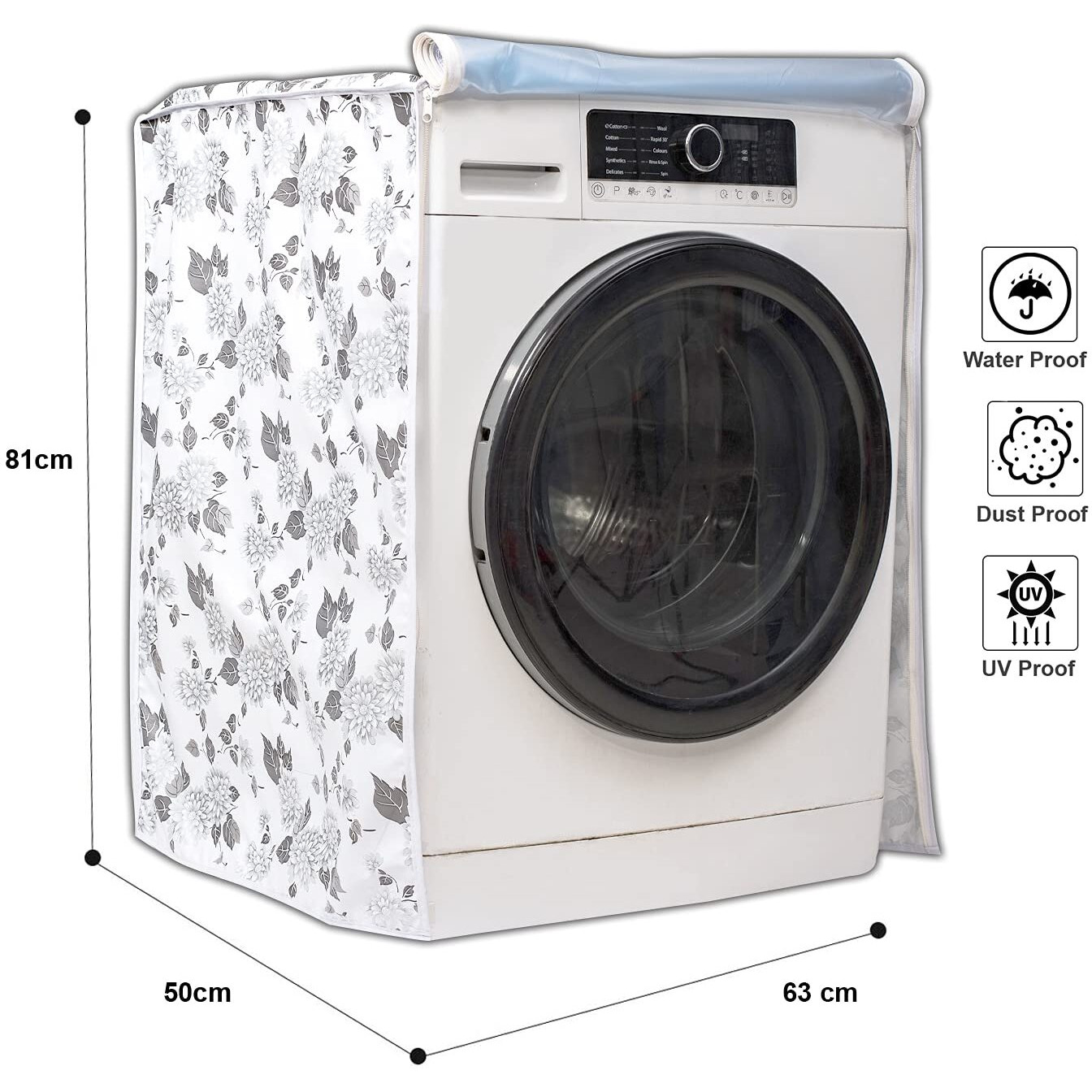 Classic Front Load Washing Machine Cover for LG 5.5 Kg, 6 Kg & 6.5 Kg (50Cmsx63Cmsx81Cms, Half White,Grey)