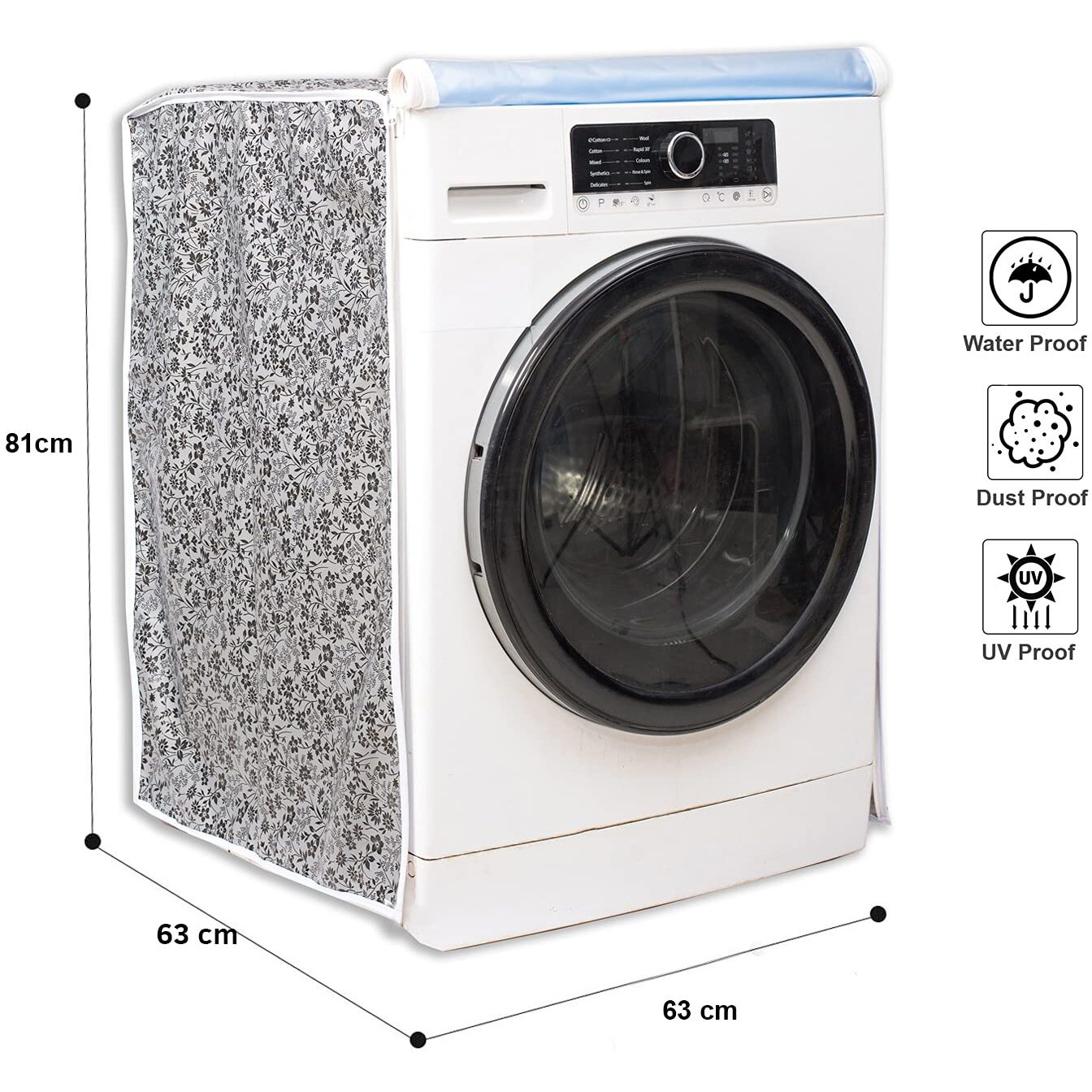 Classic Front Load Washing Machine Cover for LG 6.5 Kg & 8Kg (63Cmsx63Cmsx81Cms, Black,Grey)