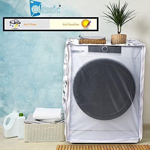 Classic Front Load Washing Machine Cover For Lg 8.5 Kg, 9 Kg, 9.5 Kg, 10 Kg, 10.5 Kg, 11 Kg, 11.5 Kg 12 Kg (72Cmsx63Cmsx81Cms,Half White,Grey) - Polyvinyl Chloride