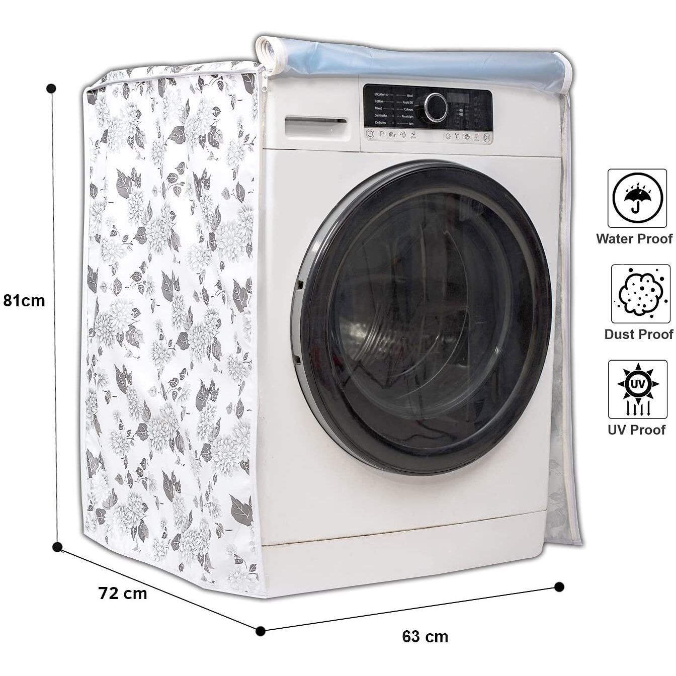 Classic Front Load Washing Machine Cover For Lg 8.5 Kg, 9 Kg, 9.5 Kg, 10 Kg, 10.5 Kg, 11 Kg, 11.5 Kg 12 Kg (72Cmsx63Cmsx81Cms,Half White,Grey) - Polyvinyl Chloride