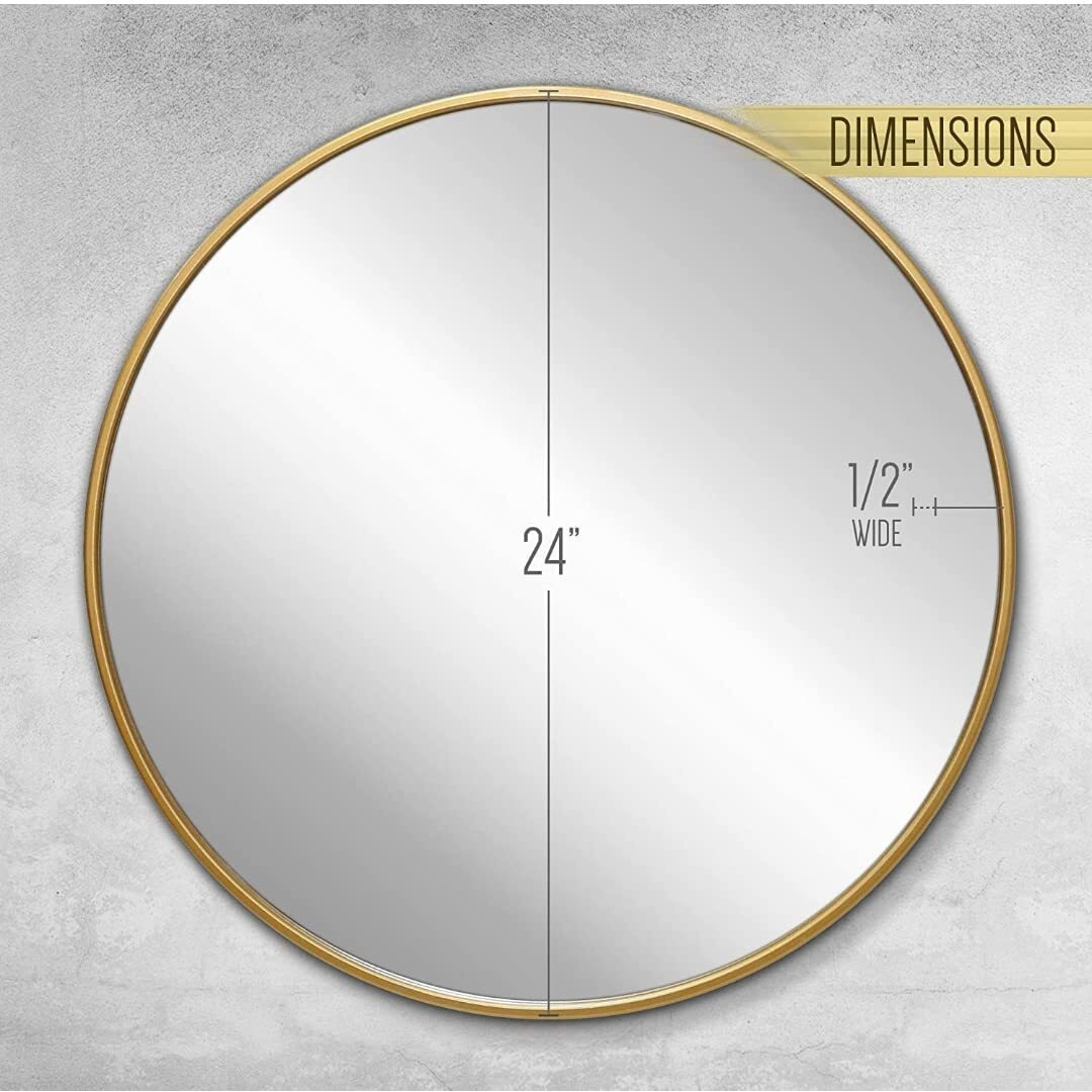 The Arts Box Round Wall Mirror I Metal Frame I Modern Design Metal Frame I Bathroom Wash Basin, Bedroom, Drawing Room (Gold, 24)