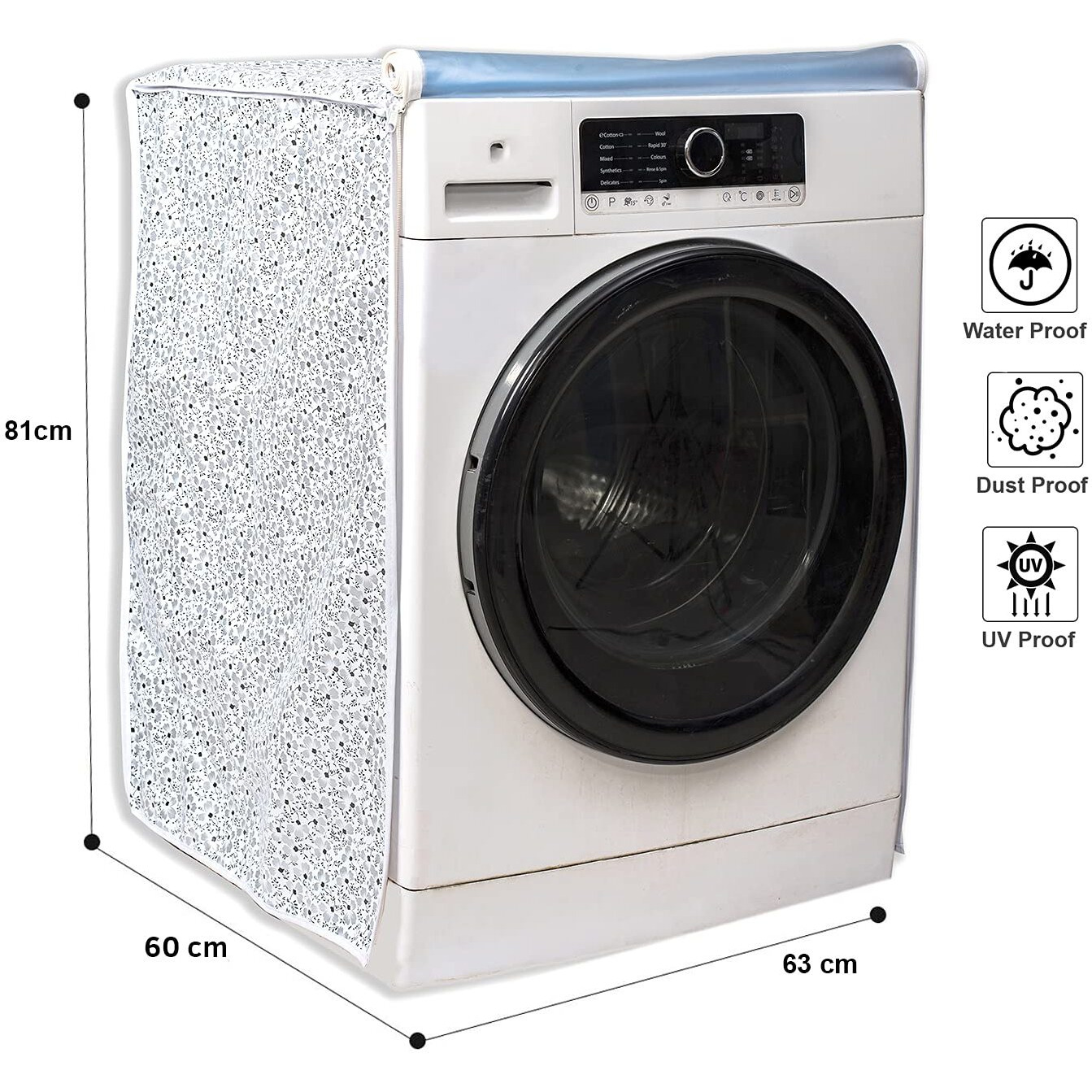 Classic Front Load Washing Machine Cover For Lg 7 Kg & 7.5Kg (60Cmsx63Cmsx81Cms,White,Grey) - Polyvinyl Chloride