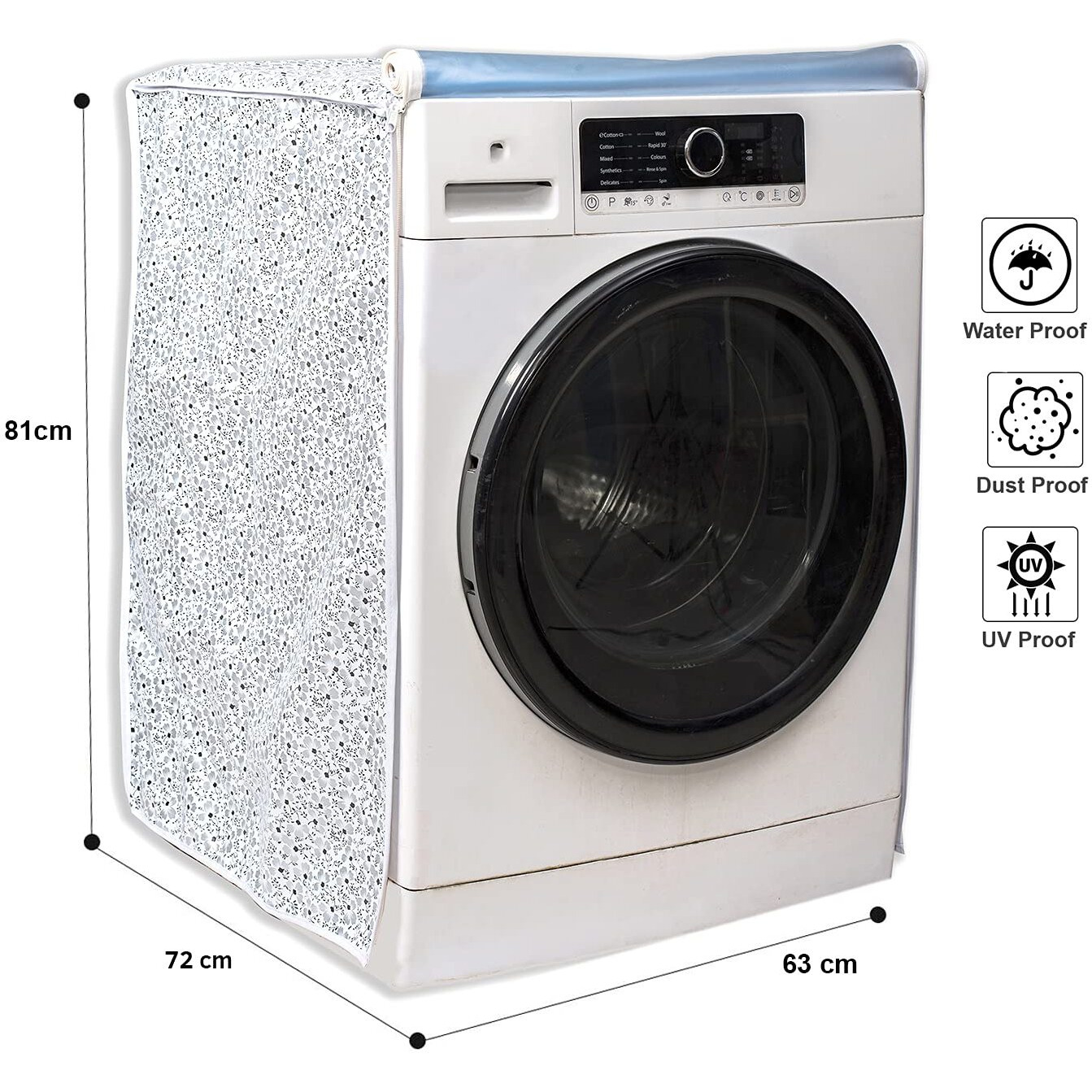 Classic Front Load Washing Machine Cover For Lg 8.5 Kg, 9 Kg, 9.5Kg, 10 Kg, 10.5 Kg, 11 Kg, 11.5 Kg 12 Kg (72Cmsx63Cmsx81Cms, White,Grey) - Polyvinyl Chloride