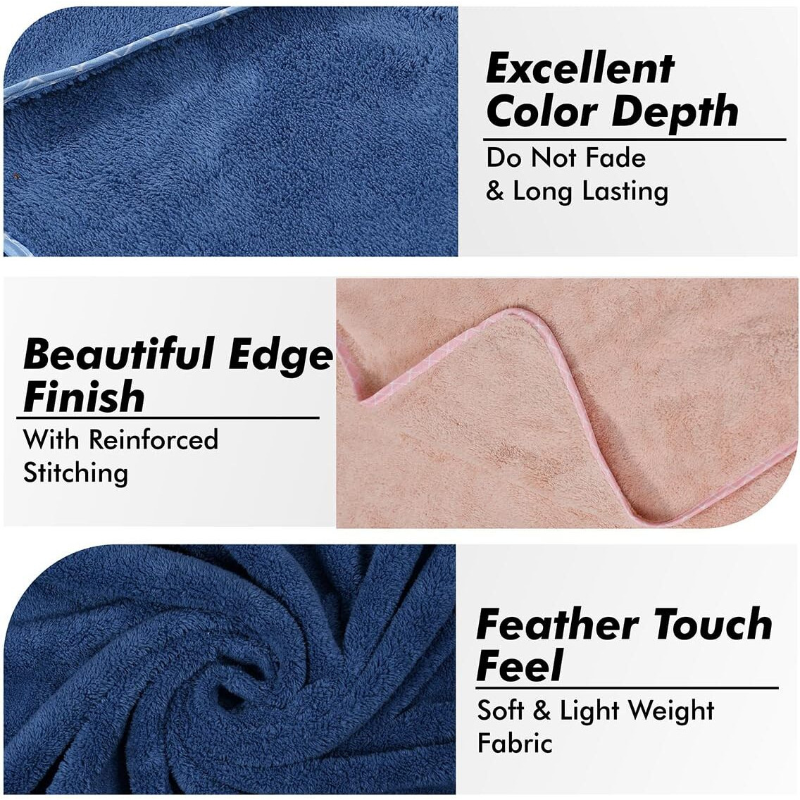 UrbanLeaf Microfiber Large Bath Towel | Quick Dry Super Absorbent - Bath Towel for Men and Women | Peach & Navy Blue | Towel for Bath, Travel, Gym, Beach, Pool, and Yoga (70 X 140 CMs)