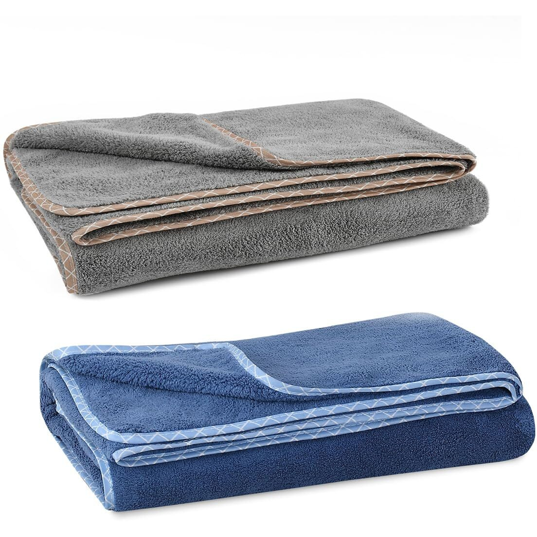 UrbanLeaf Microfiber Large Bath Towel | Quick Dry Super Absorbent - Bath Towel for Men and Women | Grey & Navy Blue | Towel for Bath, Travel, Gym, Beach, Pool, and Yoga (70 X 140 CMs)