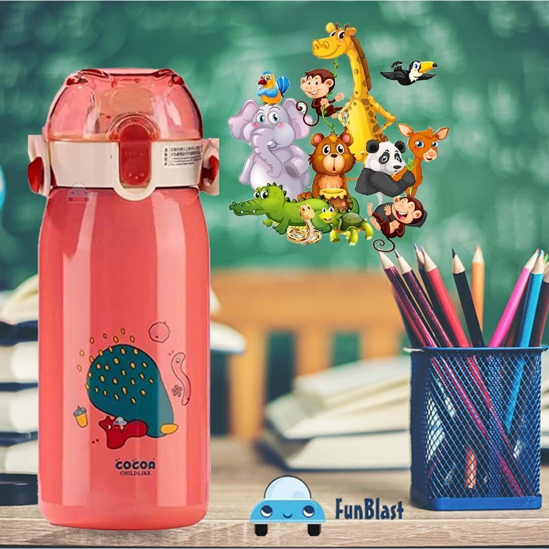 FunBlast Insulated Stainless Steel Water Bottle for Kids, Double Walled Vacuum Insulated Stainless Steel Bottle, Cartoon Design Hot and Cold Water Bottle (530 Ml)