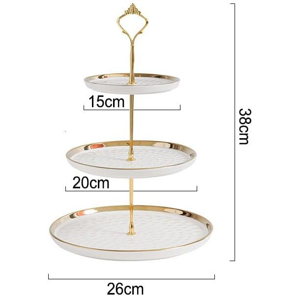 FURN ASPIRE Luxurious Ceramic Three-Layer Fruit Plate, Detachable Serving Trey Dessert Tower for Wedding Birthday Summer Baby Shower Graduation Tea Party. (White 15x20x26 cm 3-Layer Plate- Round)