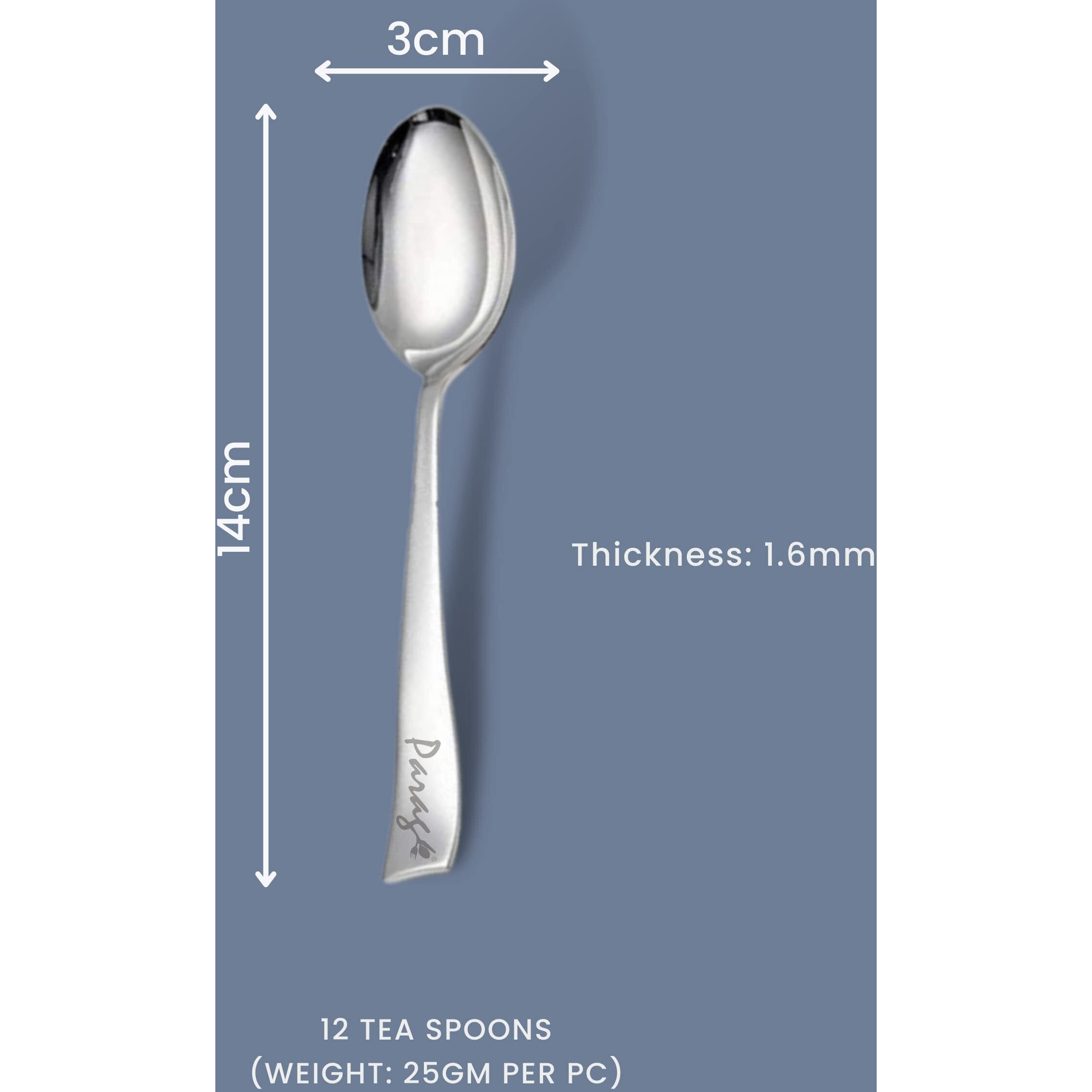 Parage 12 Piece Stainless Steel Tea Spoon Set for Tea, Coffee, Sugar & Spices, Small Spoons, Silver, Thickness 1.8mm, Length 14.5 cm