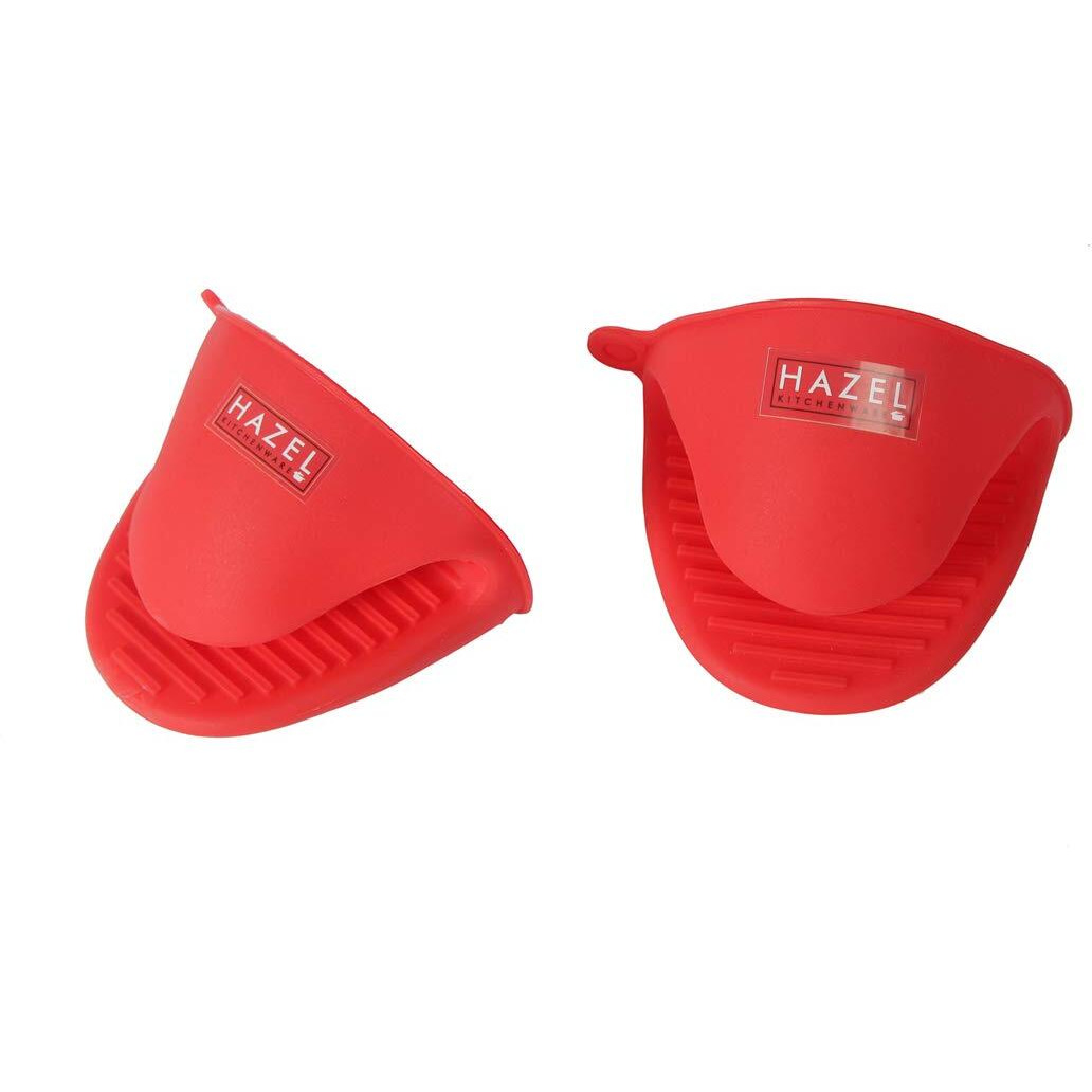 HAZEL Silicone Pinch Grip Mitts | Microwave Oven Heat Resistant Gripper Kitchen Pot Holder (Red)