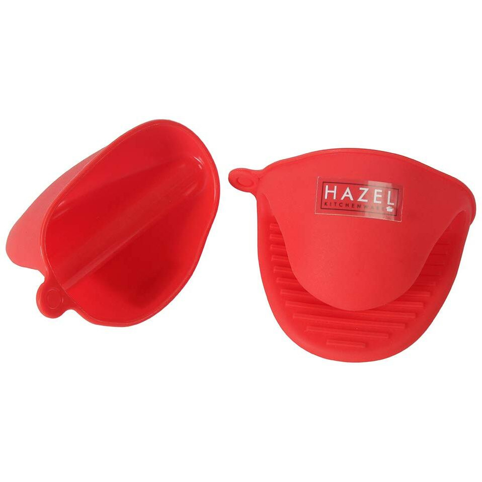 HAZEL Silicone Pinch Grip Mitts | Microwave Oven Heat Resistant Gripper Kitchen Pot Holder (Red)