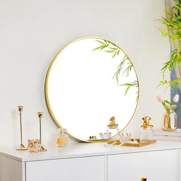 The Arts Box Round Wall Mirror I Metal Frame I Modern Design Metal Frame I Bathroom Wash Basin, Bedroom, Drawing Room (gold, 18)