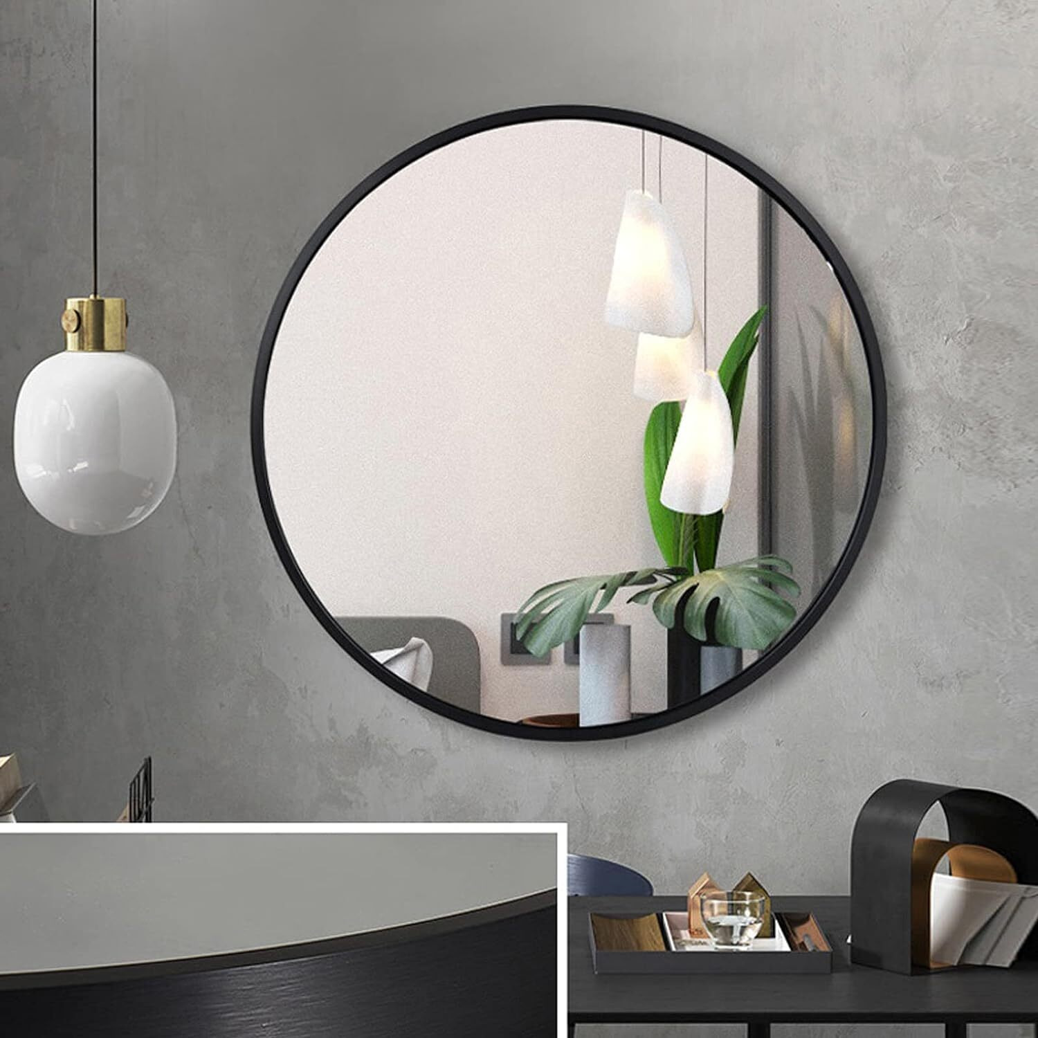 The Arts Box Round Wall Mirror I Metal Frame I Modern Design Metal Frame I Bathroom Wash Basin, Bedroom, Drawing Room (Black, 18)