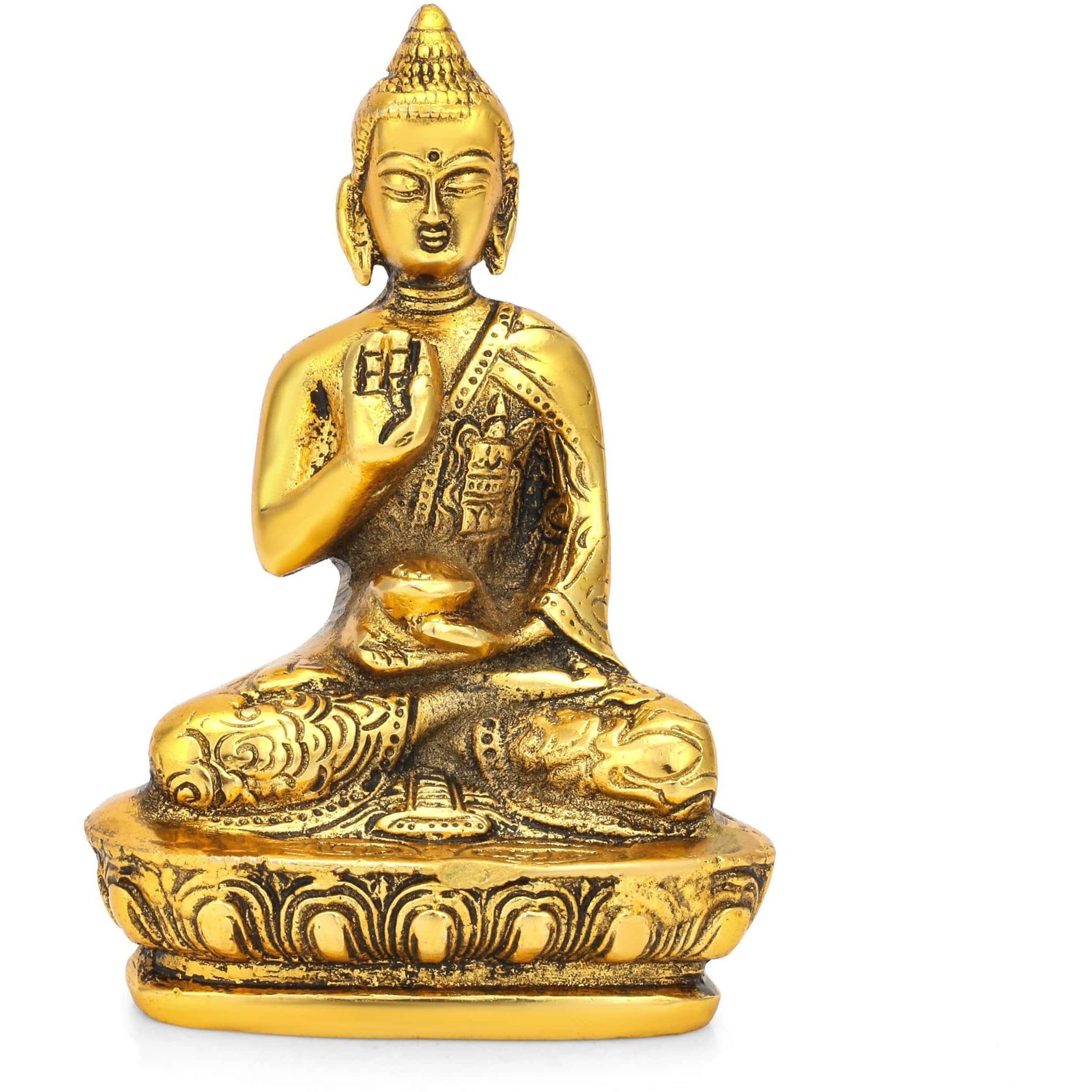 CraftVatika Lord Buddha Idol Statue showpiece for Spiritual & Festive Decor Gift | Metal Figure for Living Bed Room Table Top Diwali Decoration Items & Gifting, Gold