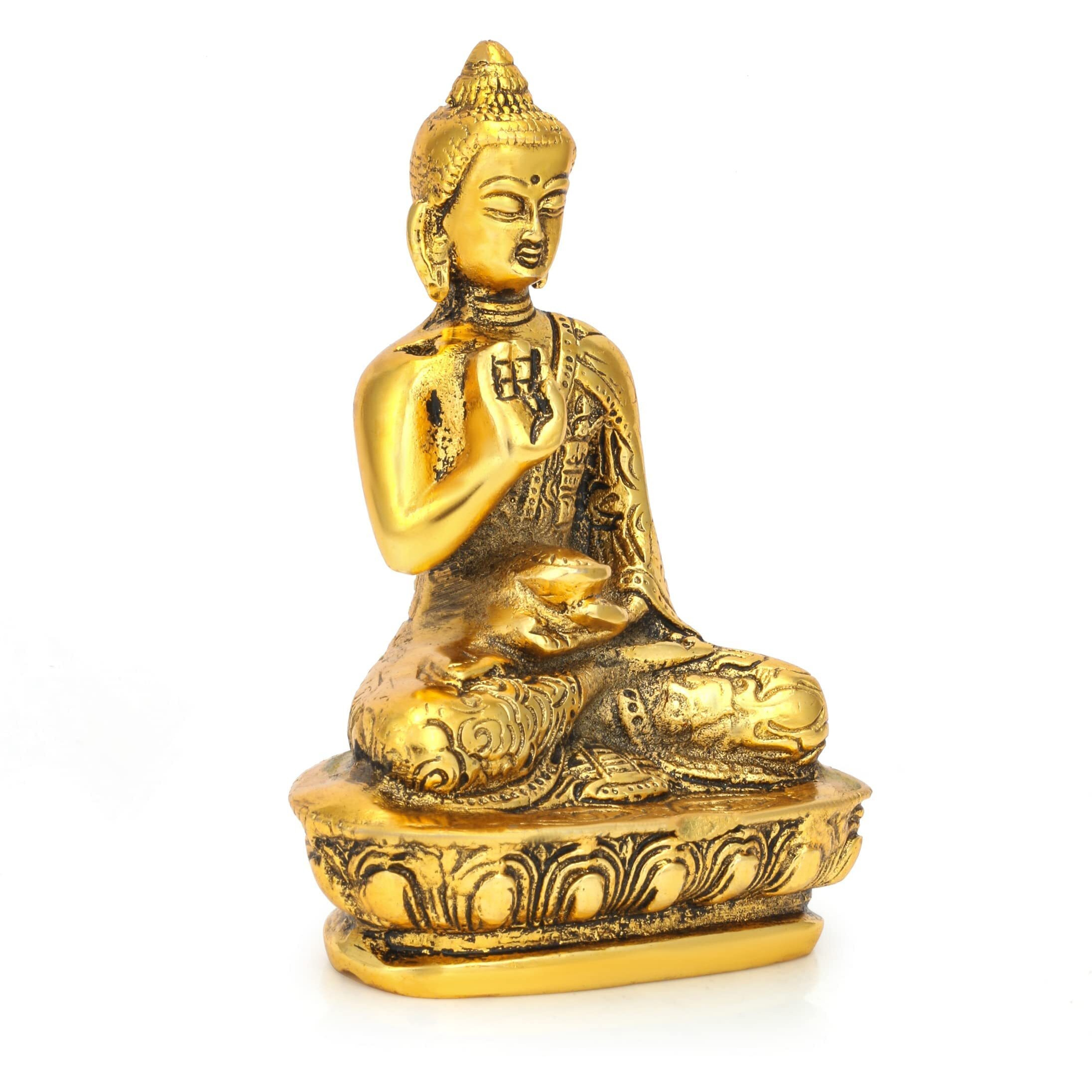 CraftVatika Lord Buddha Idol Statue showpiece for Spiritual & Festive Decor Gift | Metal Figure for Living Bed Room Table Top Diwali Decoration Items & Gifting, Gold