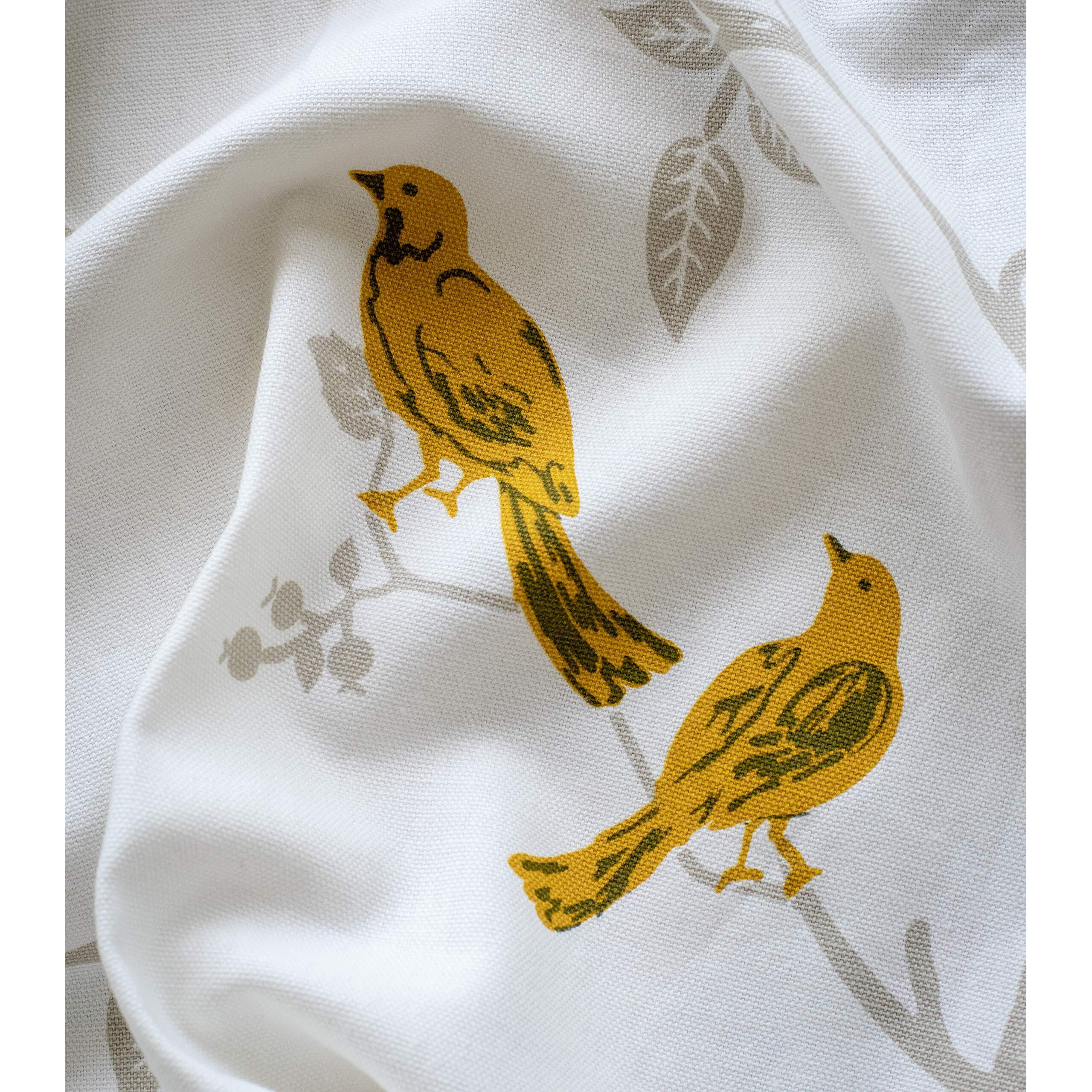 Tranquebar Curtain Co. 100% Cotton, Room Darkening Curtains with Bird Print for Door (with Back Tabs) - 9 Feet, Yori Yellow, Set of 2 (Length 274 cm)