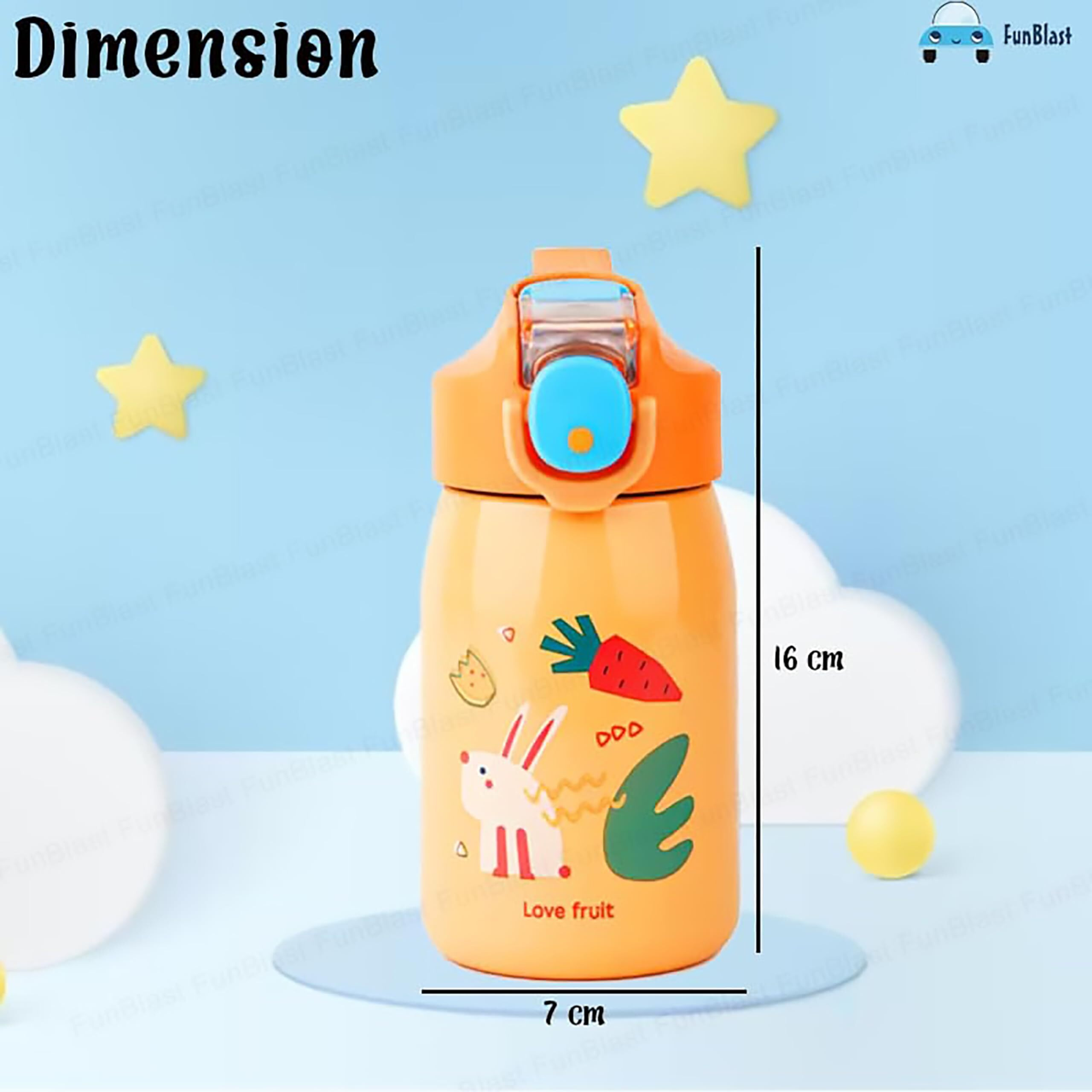 FunBlast Cartoon Design Hot and Cold Water Bottle for Kids - Double Walled Vacuum Insulated Stainless Steel Bottle, Insulated Stainless Steel Bottle, Thermos Flask with Straw (400 Ml)