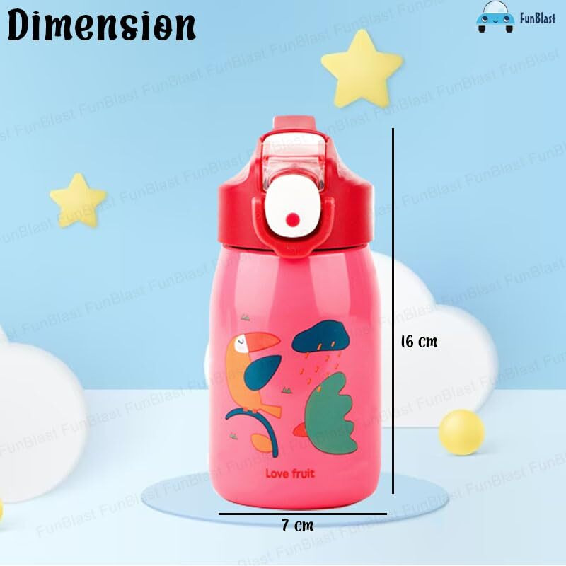 FunBlast Cartoon Design Hot and Cold Water Bottle for Kids - Double Walled Vacuum Insulated Stainless Steel Bottle, Insulated Stainless Steel Bottle, Thermos Flask with Straw (400 Ml)