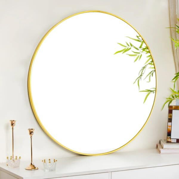 The Arts Box Round Wall Mirror I Metal Frame I Modern Design Metal Frame I Bathroom Wash Basin, Bedroom, Drawing Room (gold, 22)