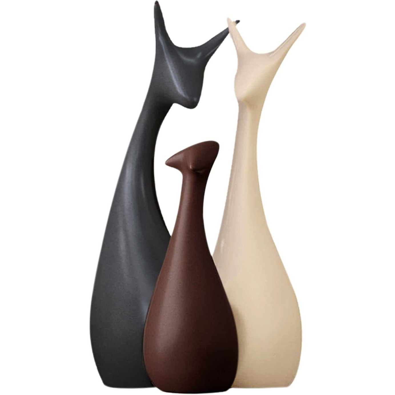 Xtore Home Decor Lucky Deer Family Matte Finish Ceramic Figures - (Set of 3, Matte Brown)